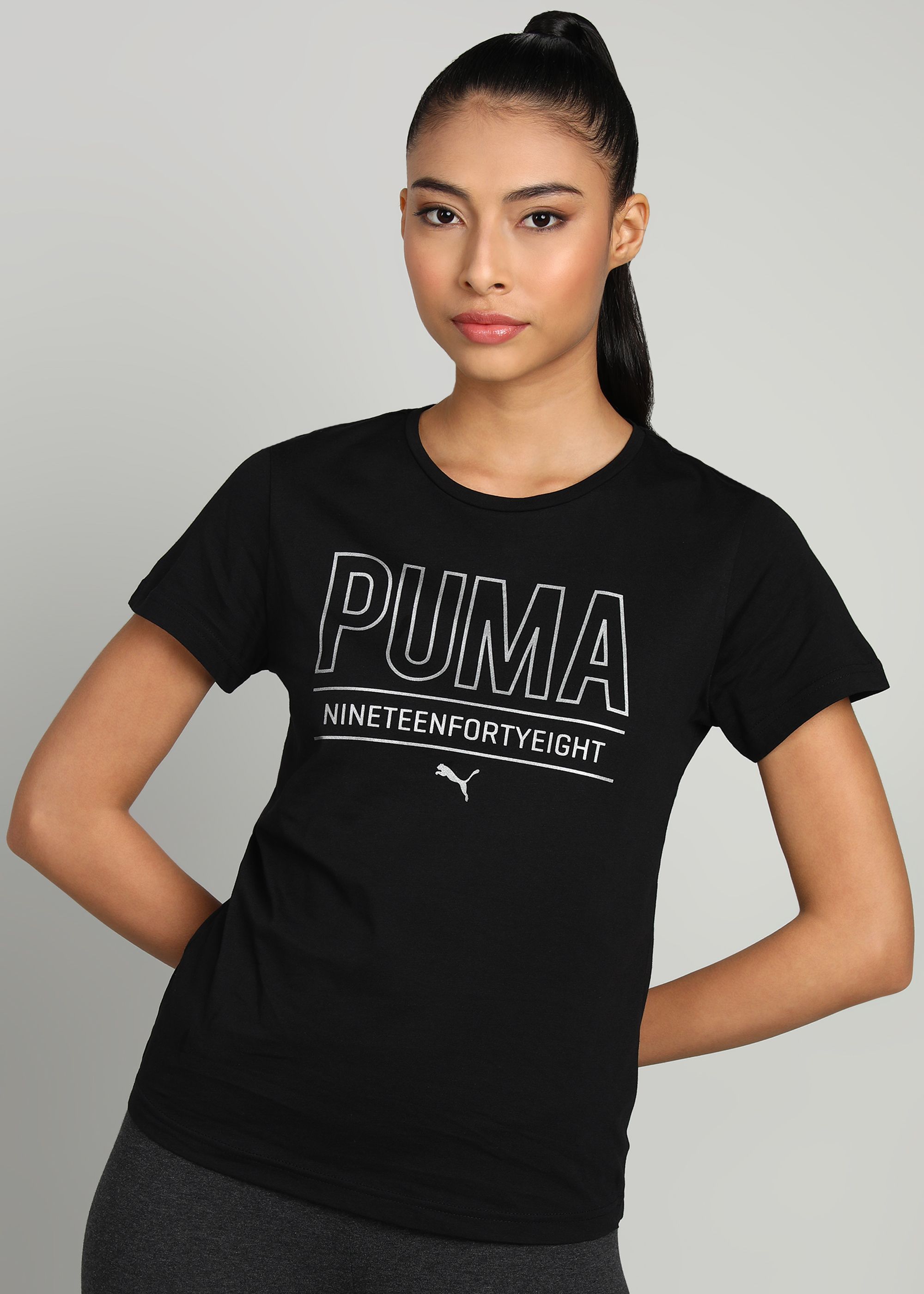 puma Womens Graphic Tee II Women Printed Round Neck Cotton Blend Black T-Shirt-picture-19
