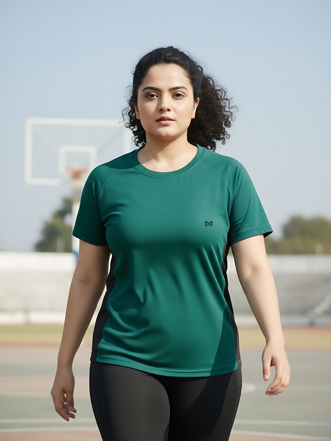 Women Colorblock Round Neck Polyester Green T-Shirt-image-26