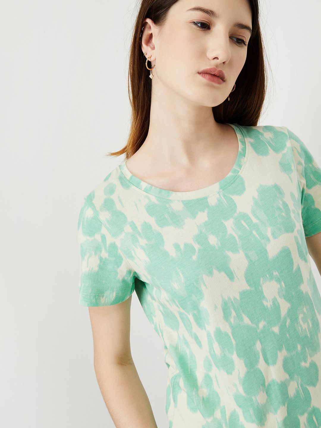 max Women Printed Round Neck Pure Cotton Green T-Shirt-picture-13