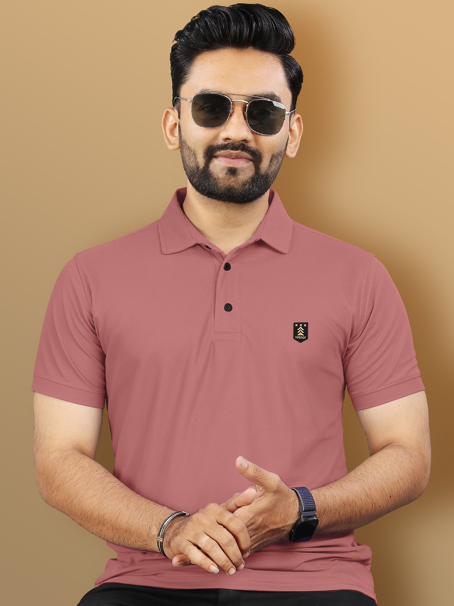 vebnor Men Solid Polo Neck Polyester Pink T-Shirt-picture-24