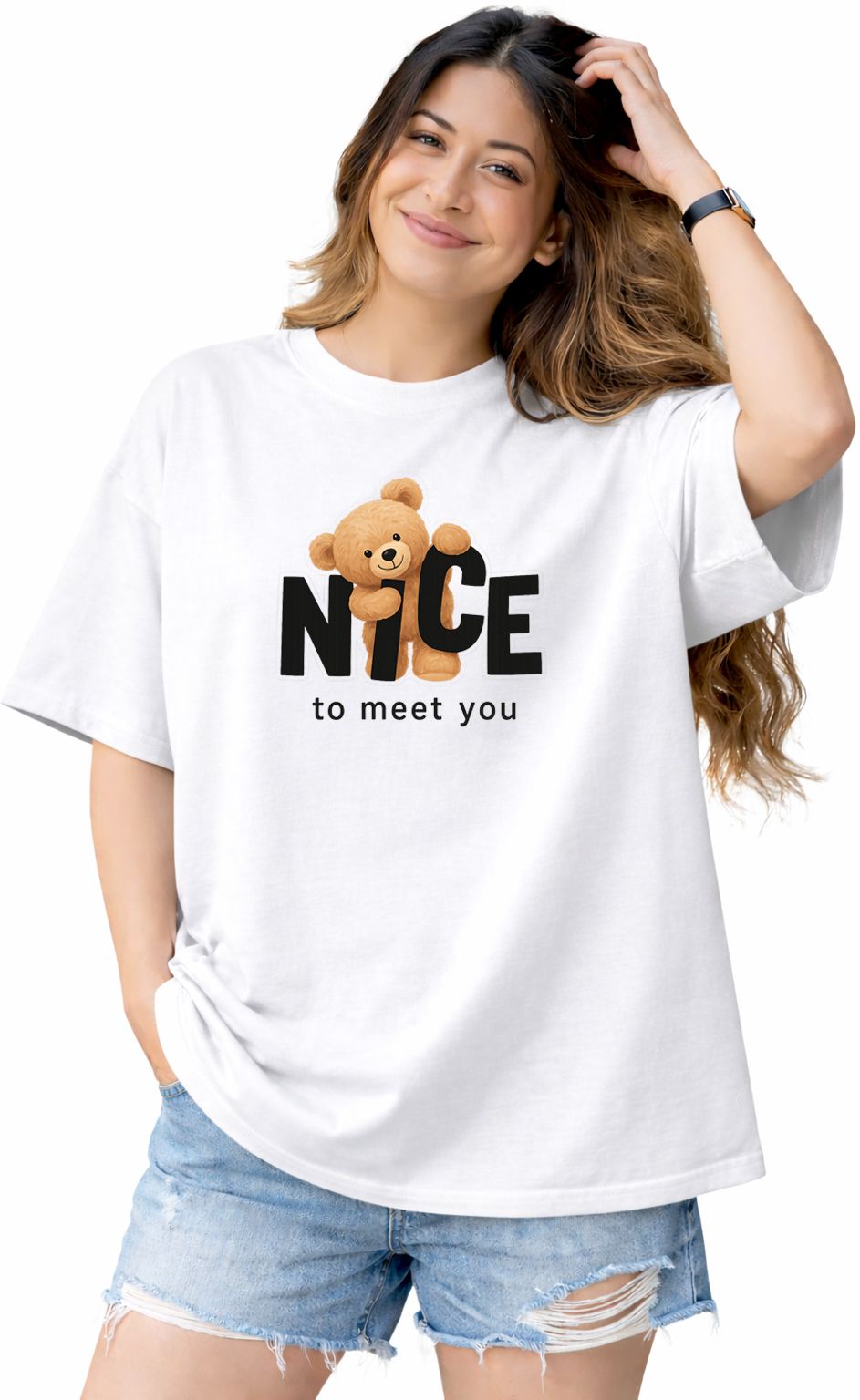 wellvery Women Printed Round Neck Cotton Blend White T-Shirt-picture-14