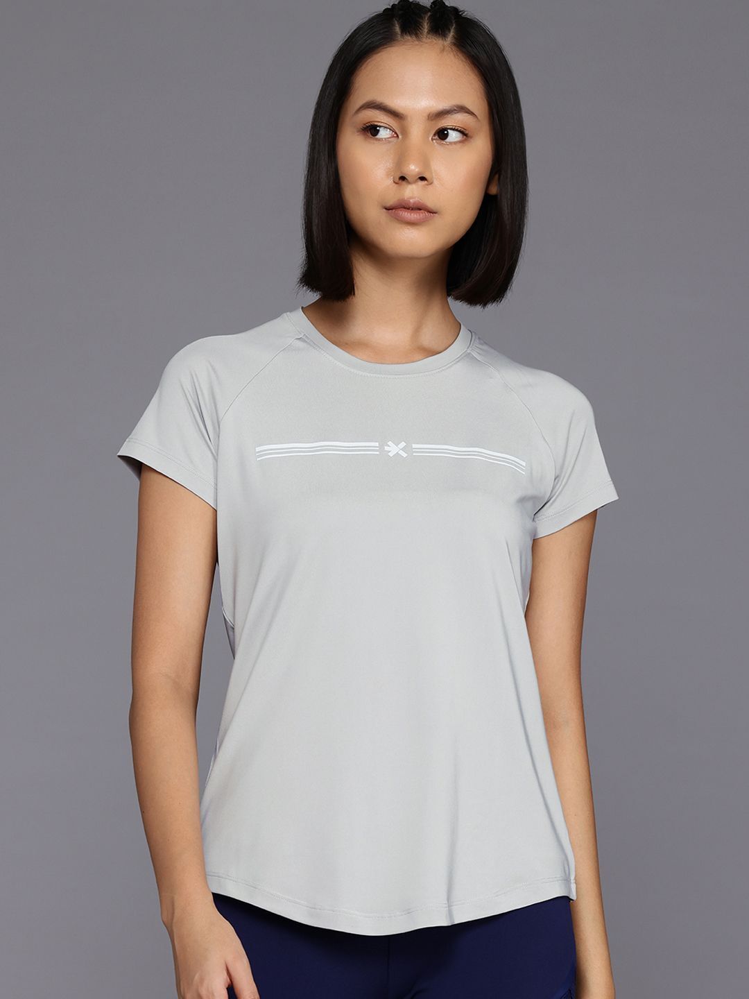 Women Striped Round Neck Polyester Grey T-Shirt-image-18