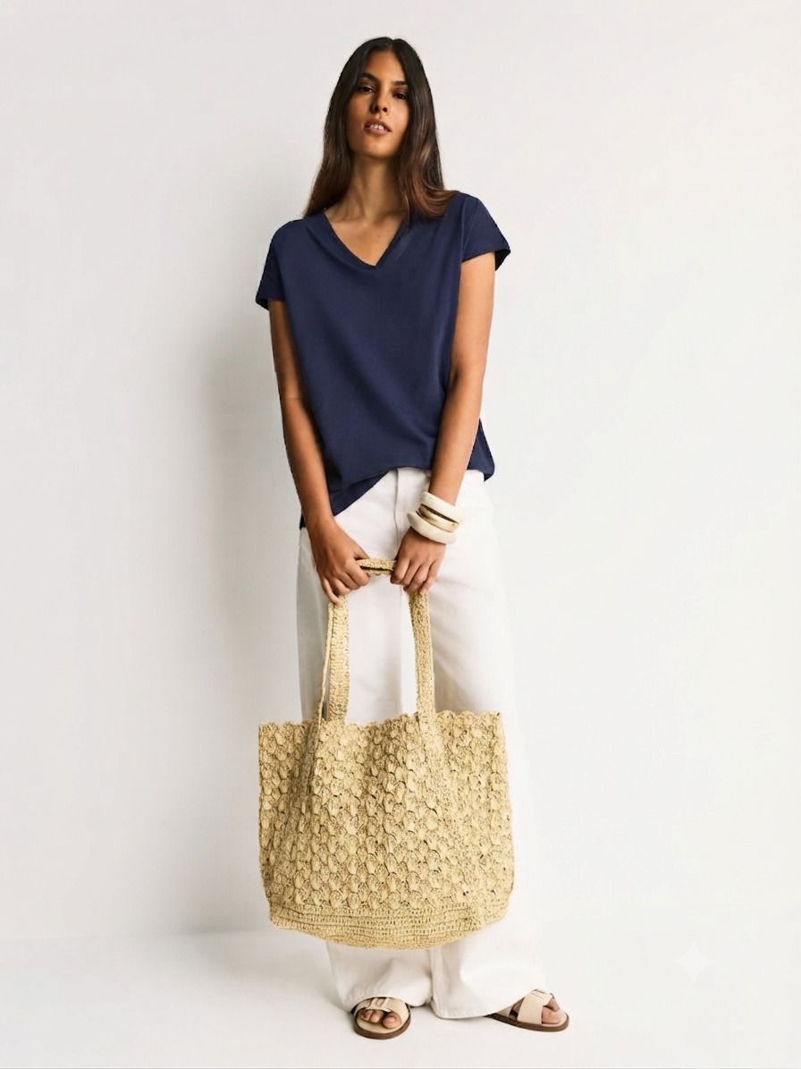 kotty Women Solid V Neck Cotton Blend Blue T-Shirt-picture-24