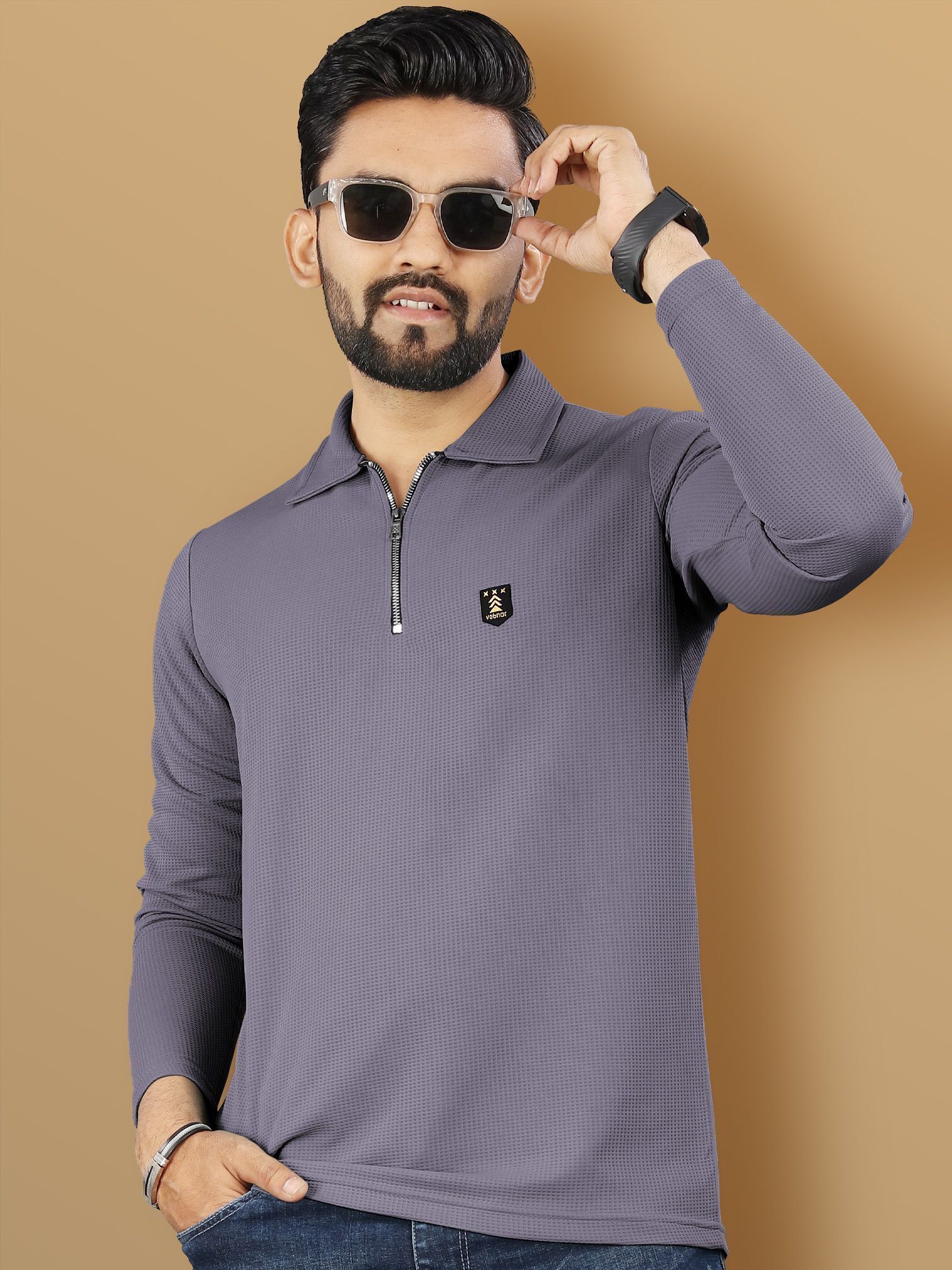 vebnor Men Solid Polo Neck Polyester Grey T-Shirt-picture-31