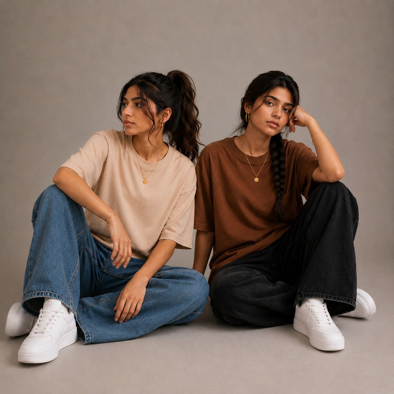 Pack of 2 Women Solid Round Neck Cotton Blend Beige, Brown T-Shirt-image-44