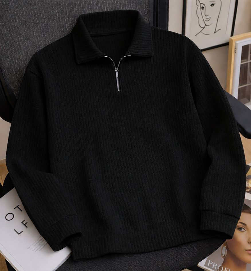 Men Self Design Zip Neck Cotton Blend Black, Multicolor T-Shirt-image-26