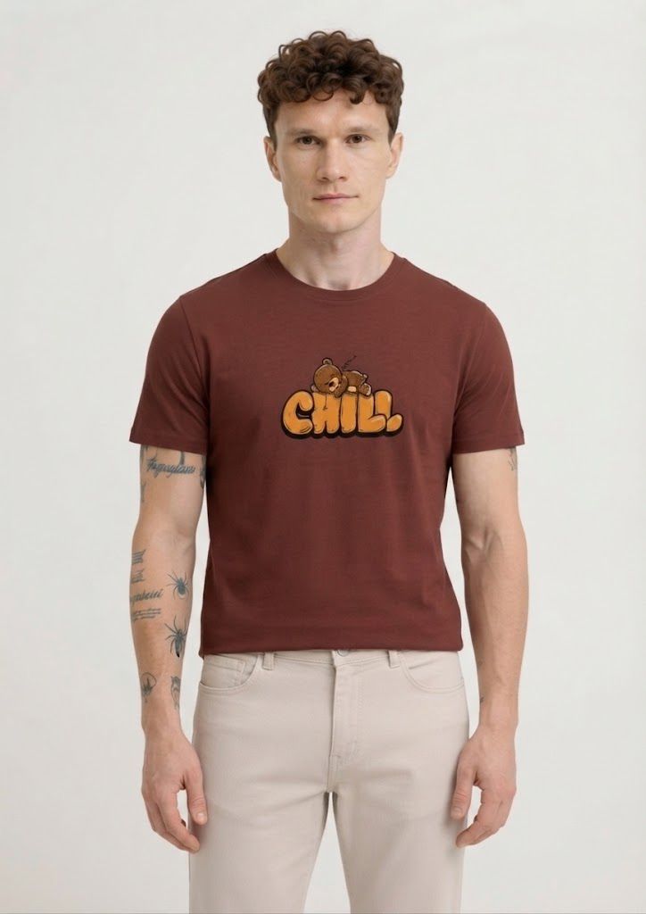 Men Solid Round Neck Cotton Blend Maroon T-Shirt-image-24