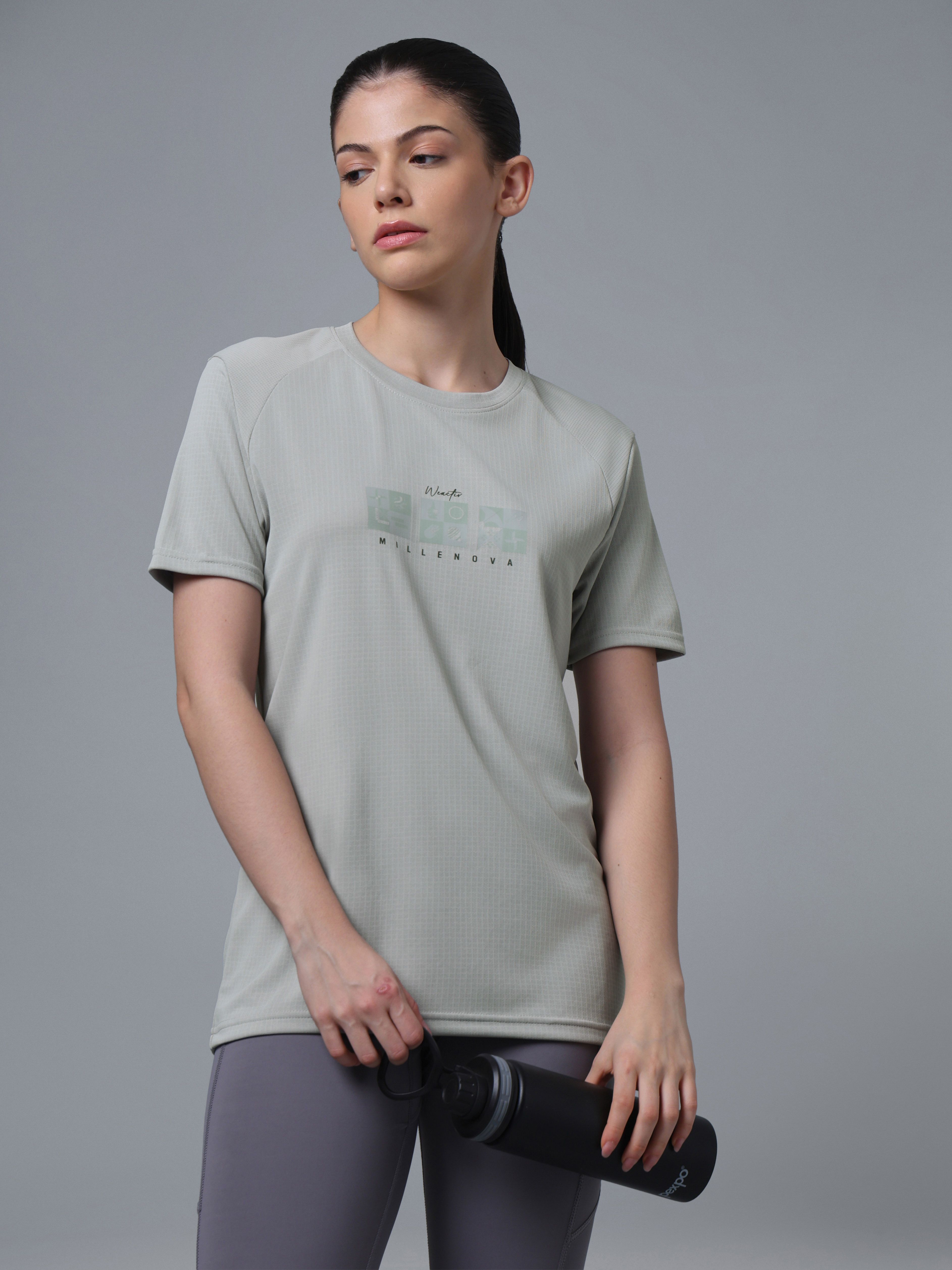 Women Typography Crew Neck Polyester Grey T-Shirt-image-2