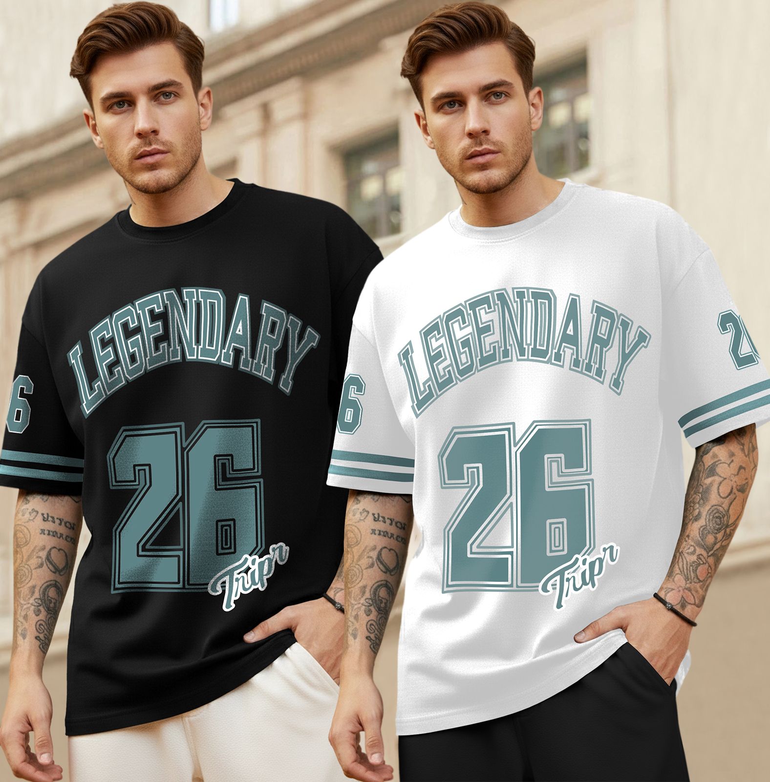 tripr Pack of 2 Men Graphic Print Round Neck Cotton Blend Black, Blue, White T-Shirt-picture-27