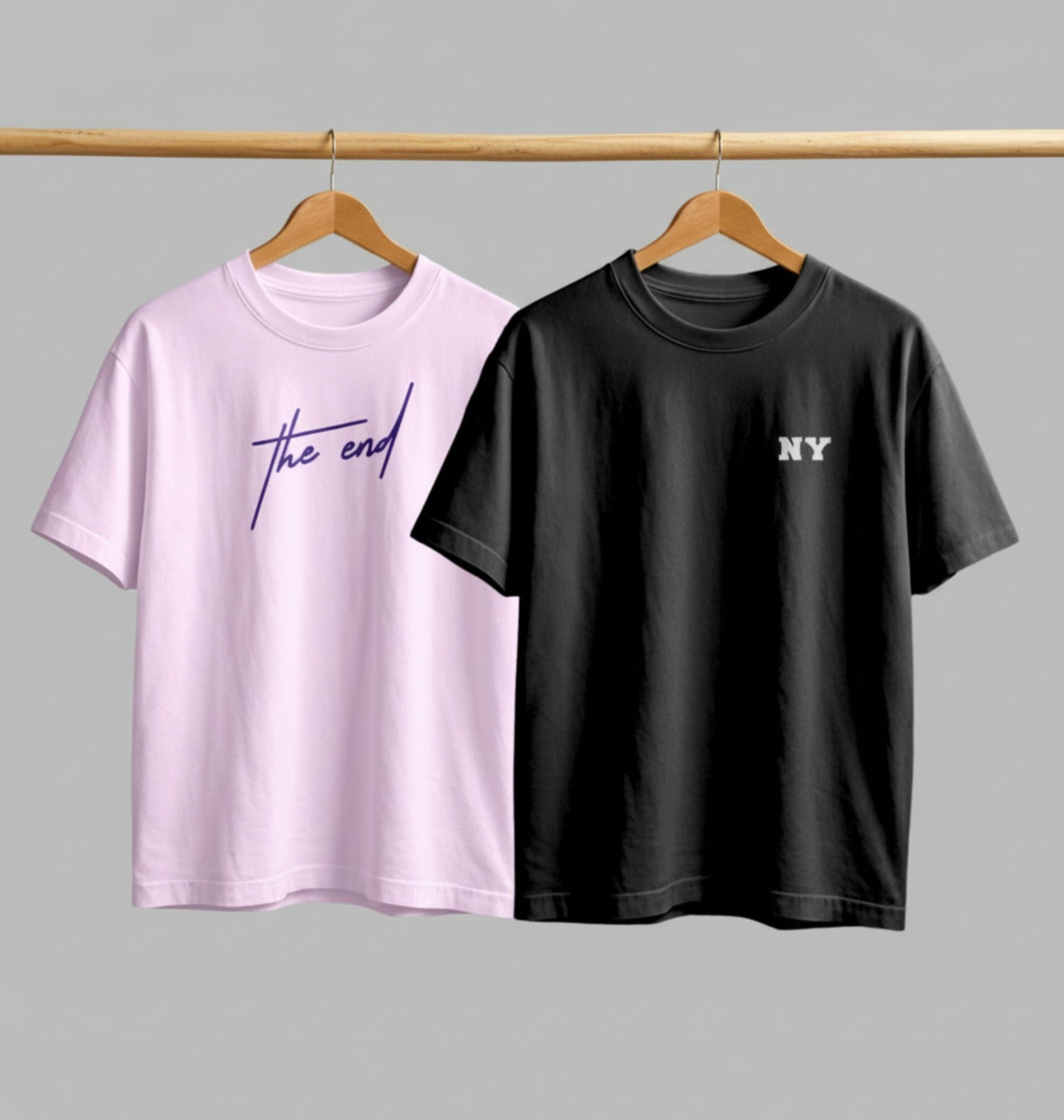 Pack of 2 Men Typography, Graphic Print Round Neck Cotton Blend Black, Purple T-Shirt