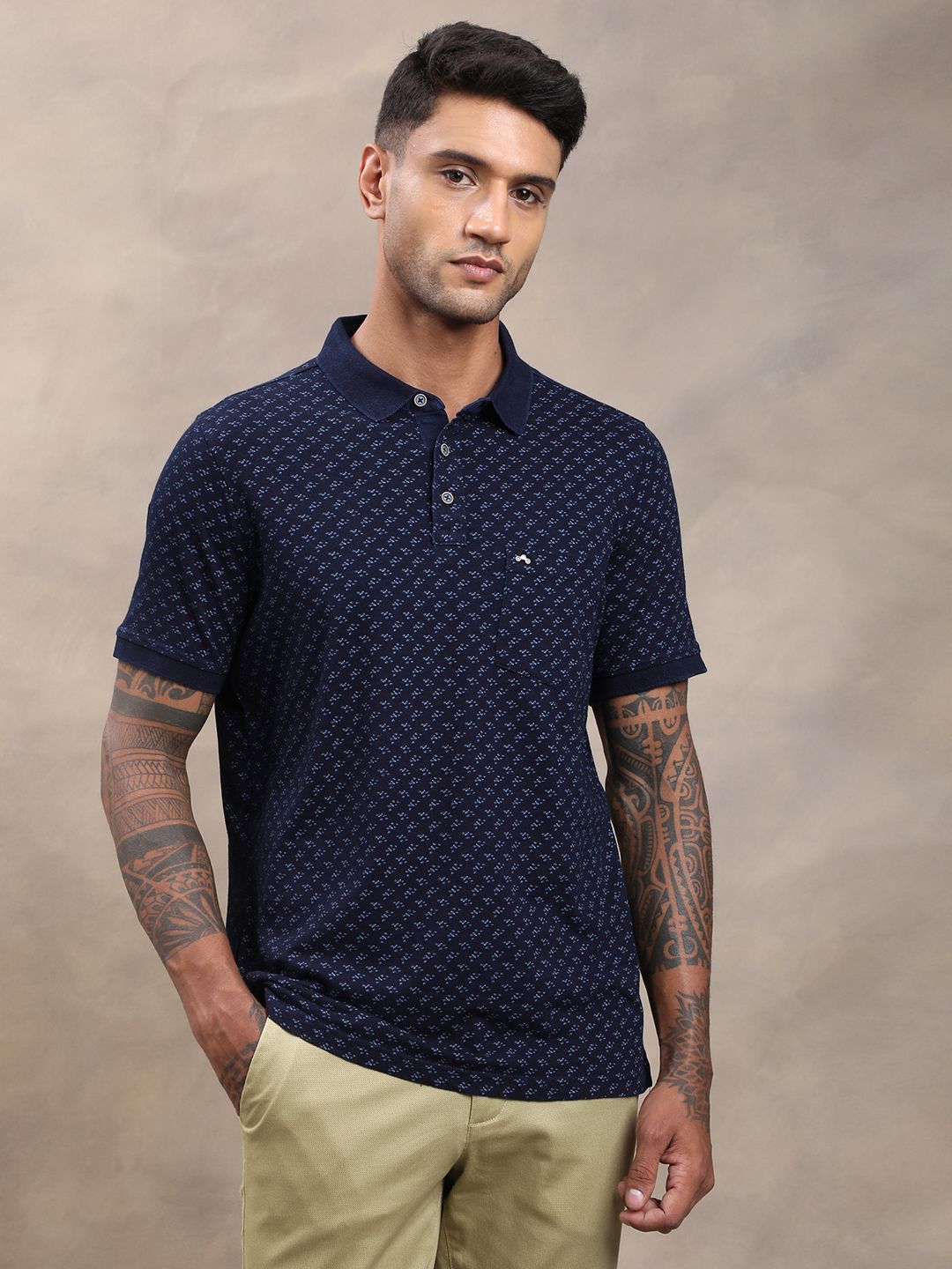 turtle Men Printed Polo Neck Pure Cotton Dark Blue T-Shirt-picture-13