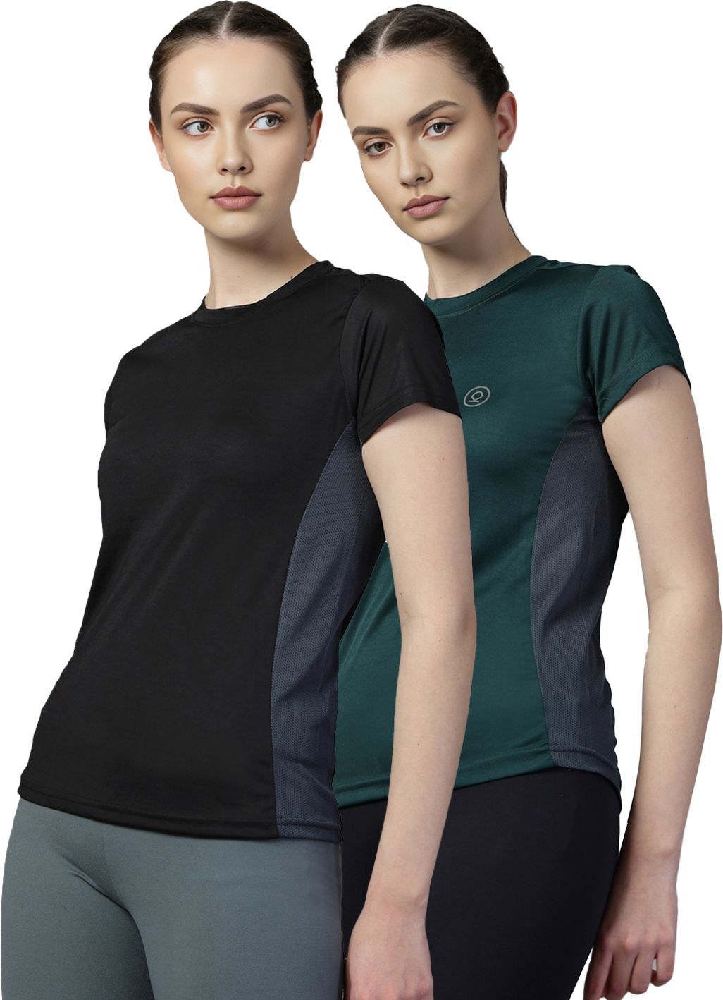chkokko Pack of 2 Women Solid Round Neck Polyester Black, Dark Green T-Shirt-picture-29