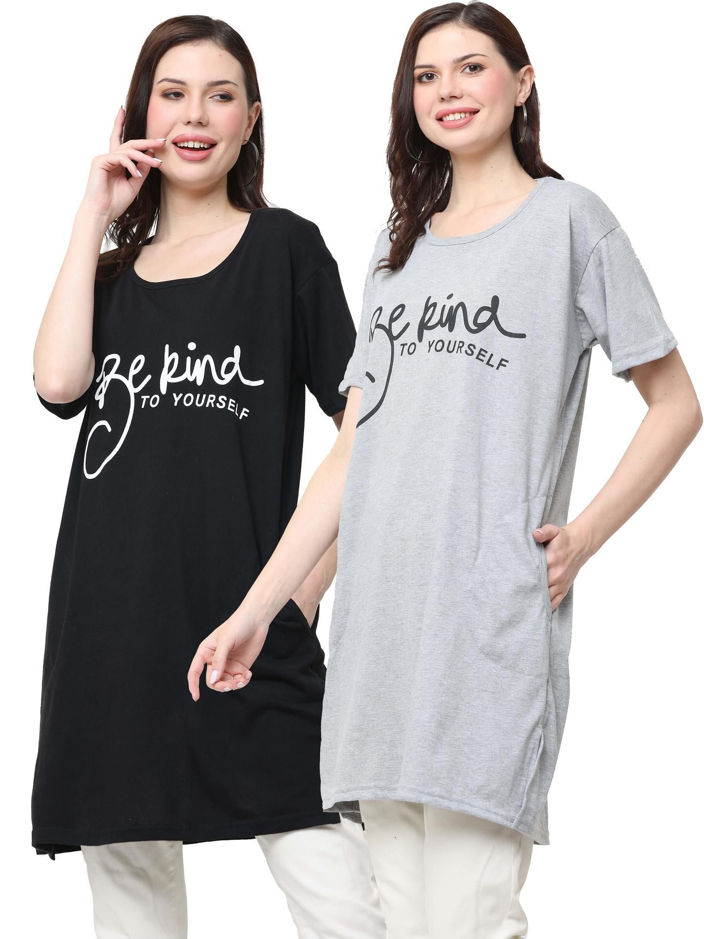 houseofcommon Pack of 2 Women Printed Round Neck Cotton Blend Multicolor T-Shirt-picture-35