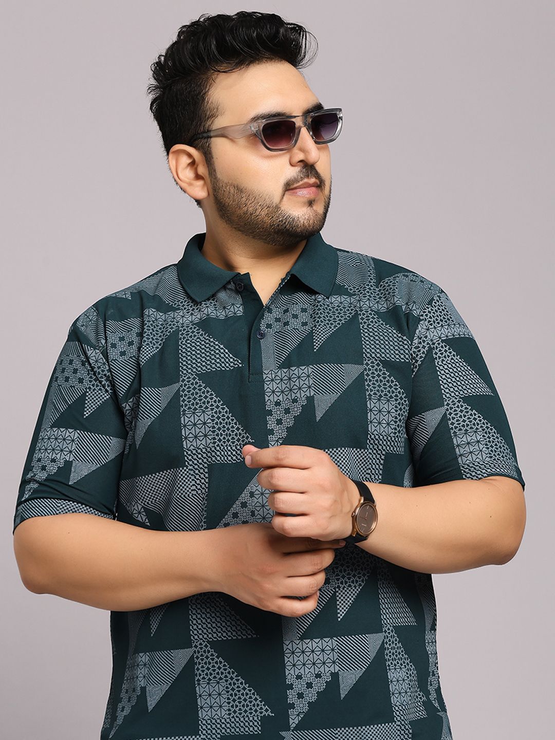 Men Printed Polo Neck Polyester Dark Green T-Shirt-image-45