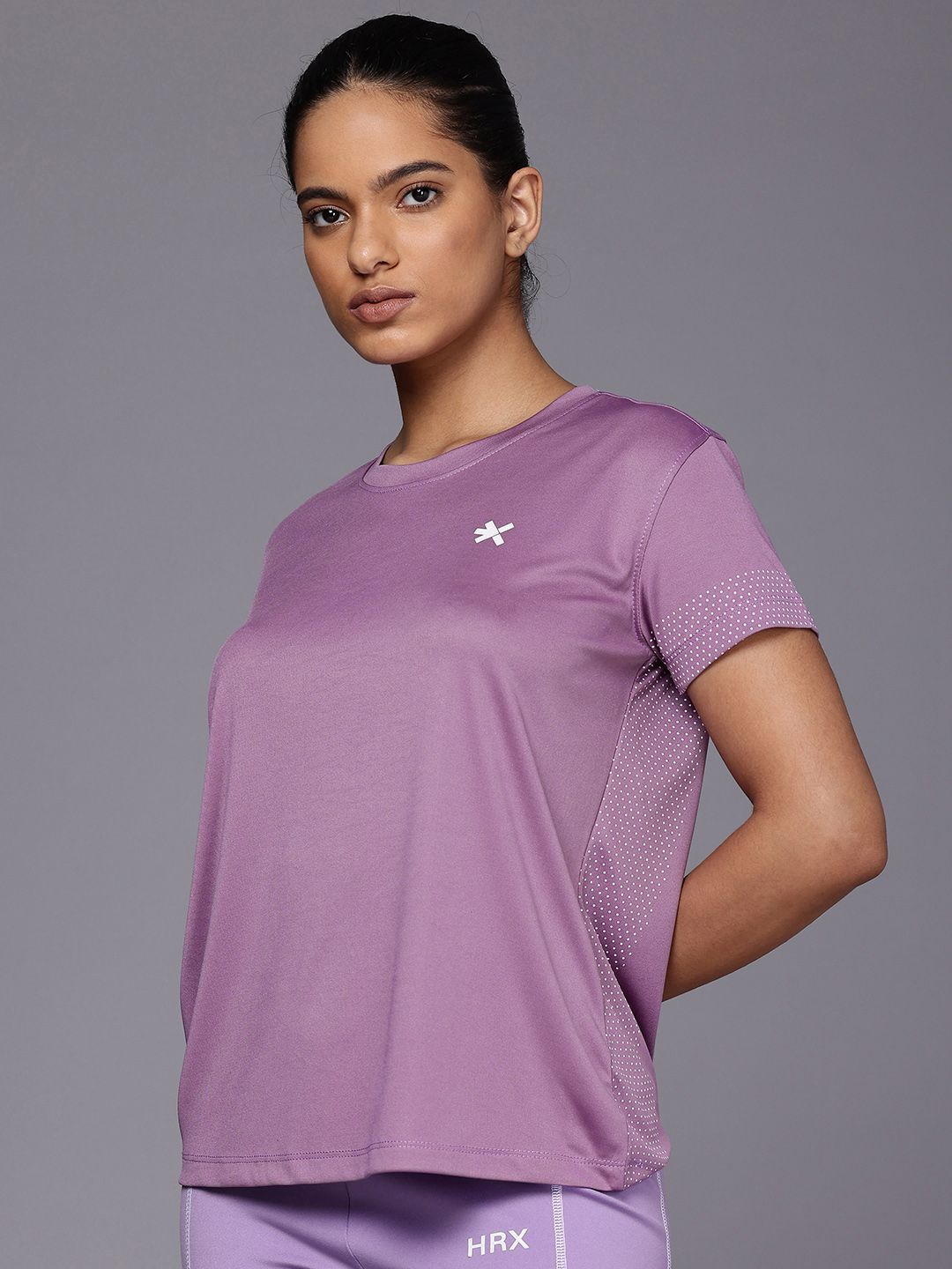 hrx by hrithik roshan Women Printed Round Neck Polyester Purple T-Shirt-picture-25