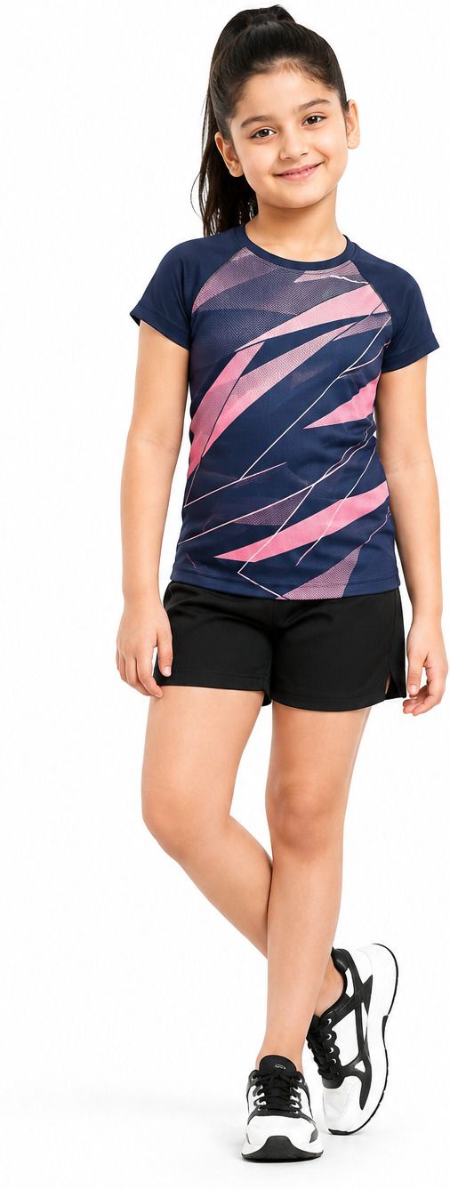 sporteeq Women Geometric Print Round Neck Polyester Navy Blue, Pink T-Shirt-picture-19