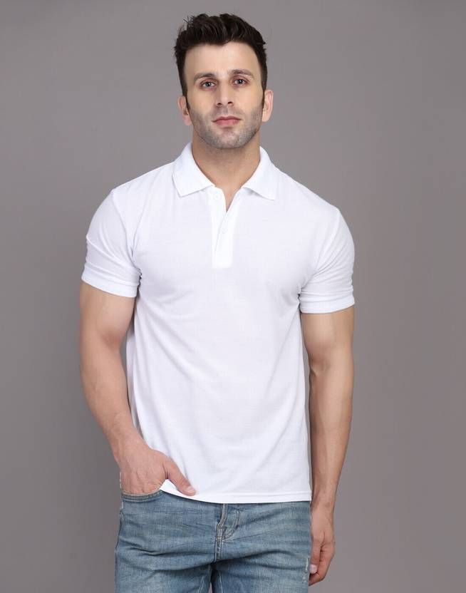 tivra Men Solid Polo Neck Cotton Blend White T-Shirt-picture-10