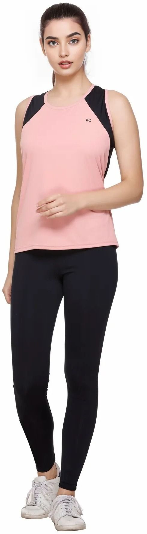 Women Colorblock Round Neck Polyester Pink T-Shirt-image-2