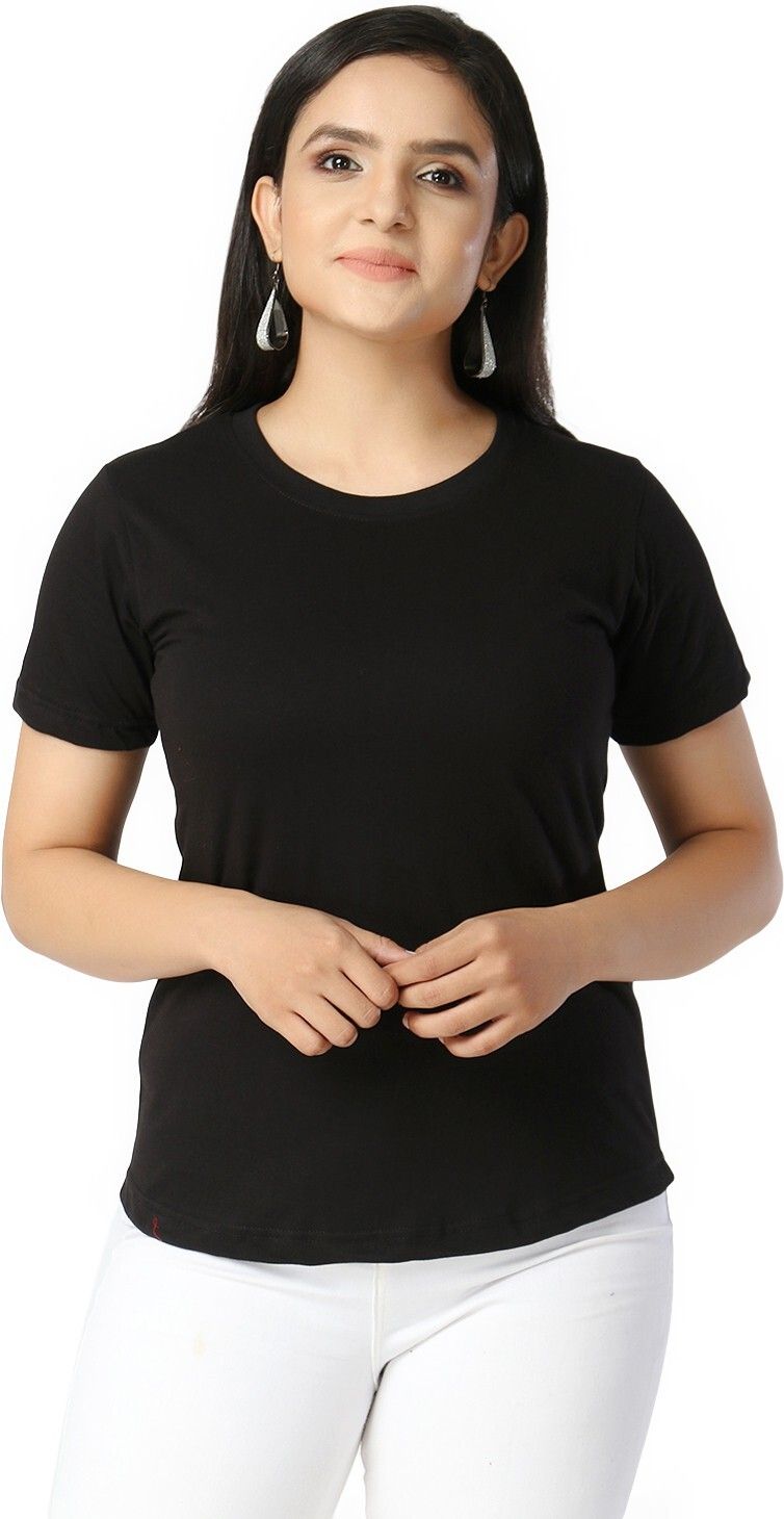 Women Solid Round Neck half Tshirt Pack of 1 Women Solid Round Neck Pure Cotton Black T-Shirt-image-31