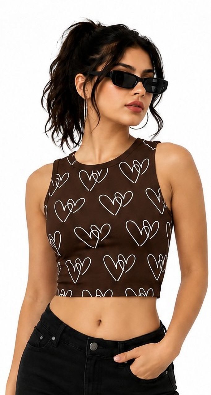 Women Printed Round Neck Cotton Blend Brown T-Shirt-image-6