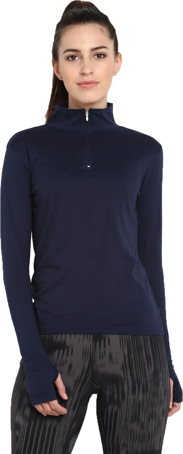 ap'pulse Women Solid High Neck Pure Cotton Dark Blue T-Shirt-picture-14