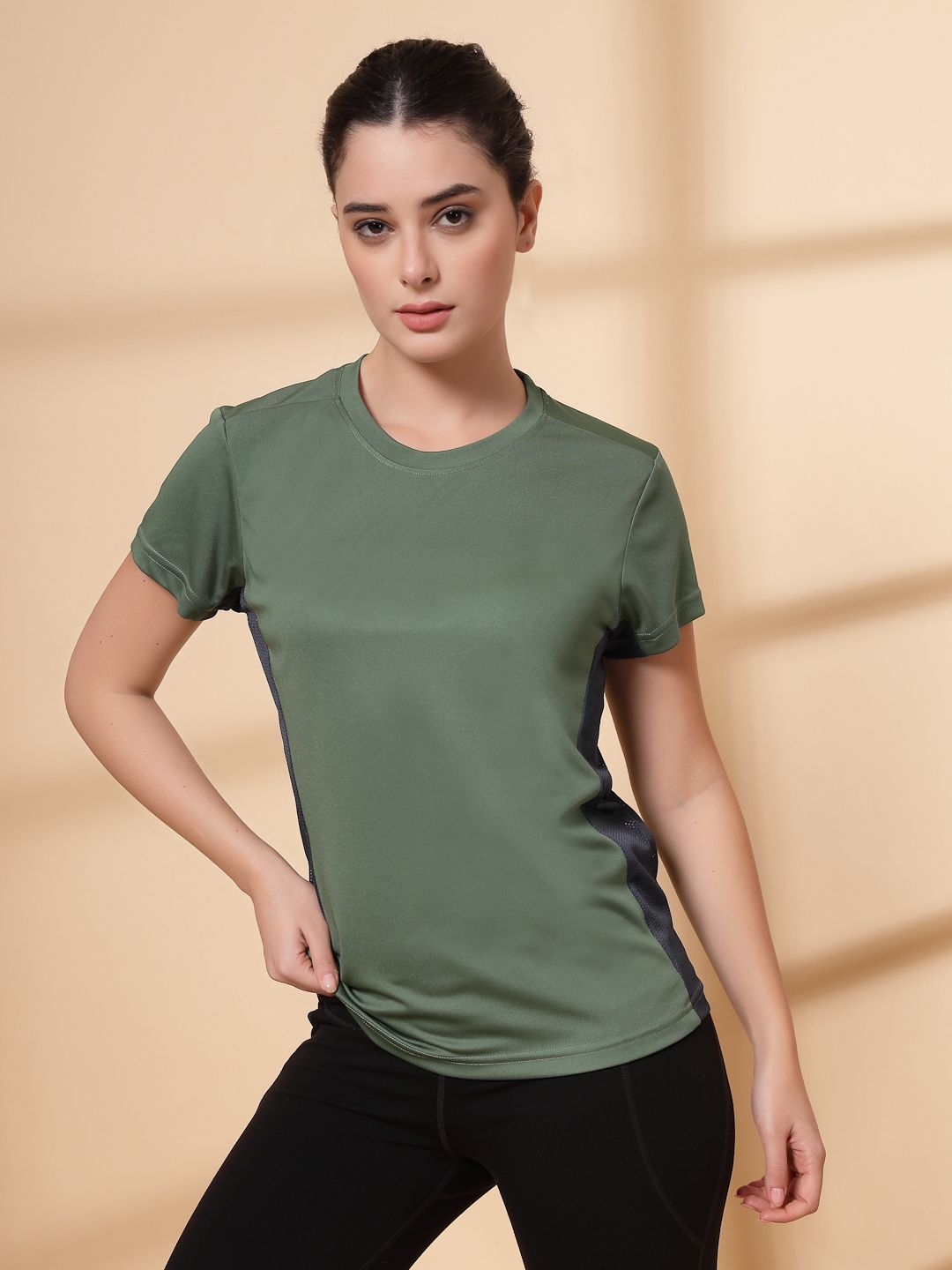 Women Solid Round Neck Polyester Light Green T-Shirt-image-41