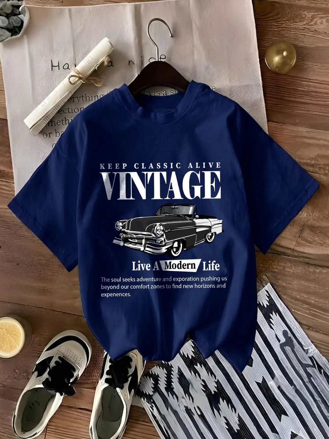 anyk Women Printed Round Neck Cotton Blend Dark Blue T-Shirt-picture-27