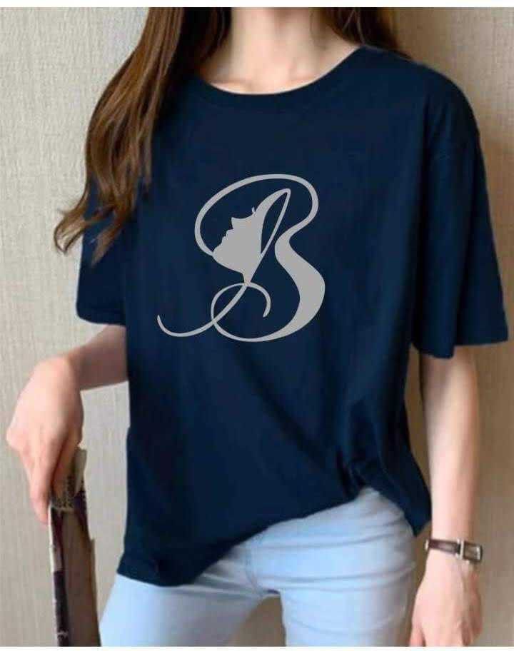 Women Graphic Print, Typography Round Neck Reversible Pure Cotton Navy Blue T-Shirt-image-3