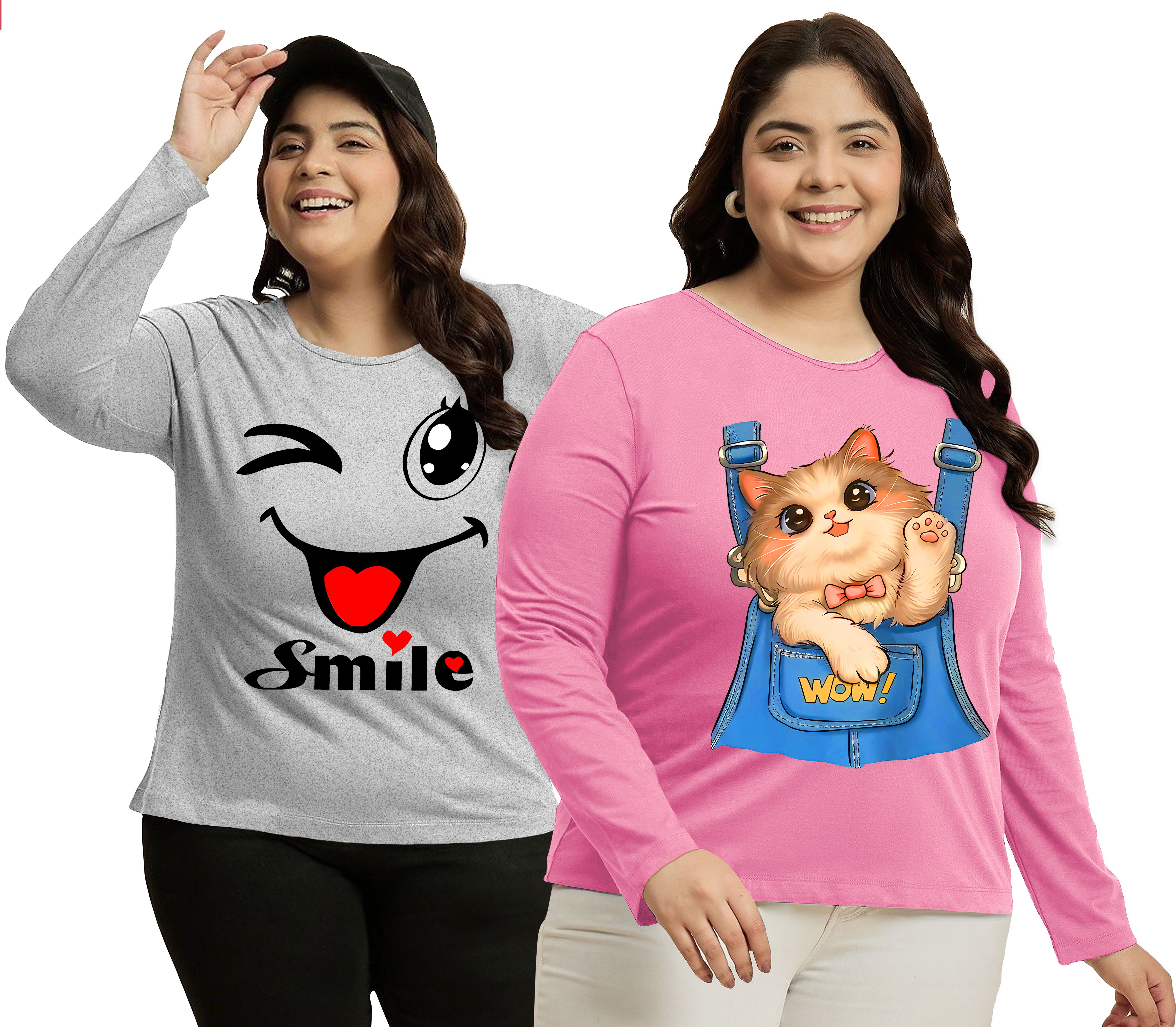 elite soul Pack of 2 Women Animal Print Round Neck Cotton Blend White, Pink T-Shirt-picture-22