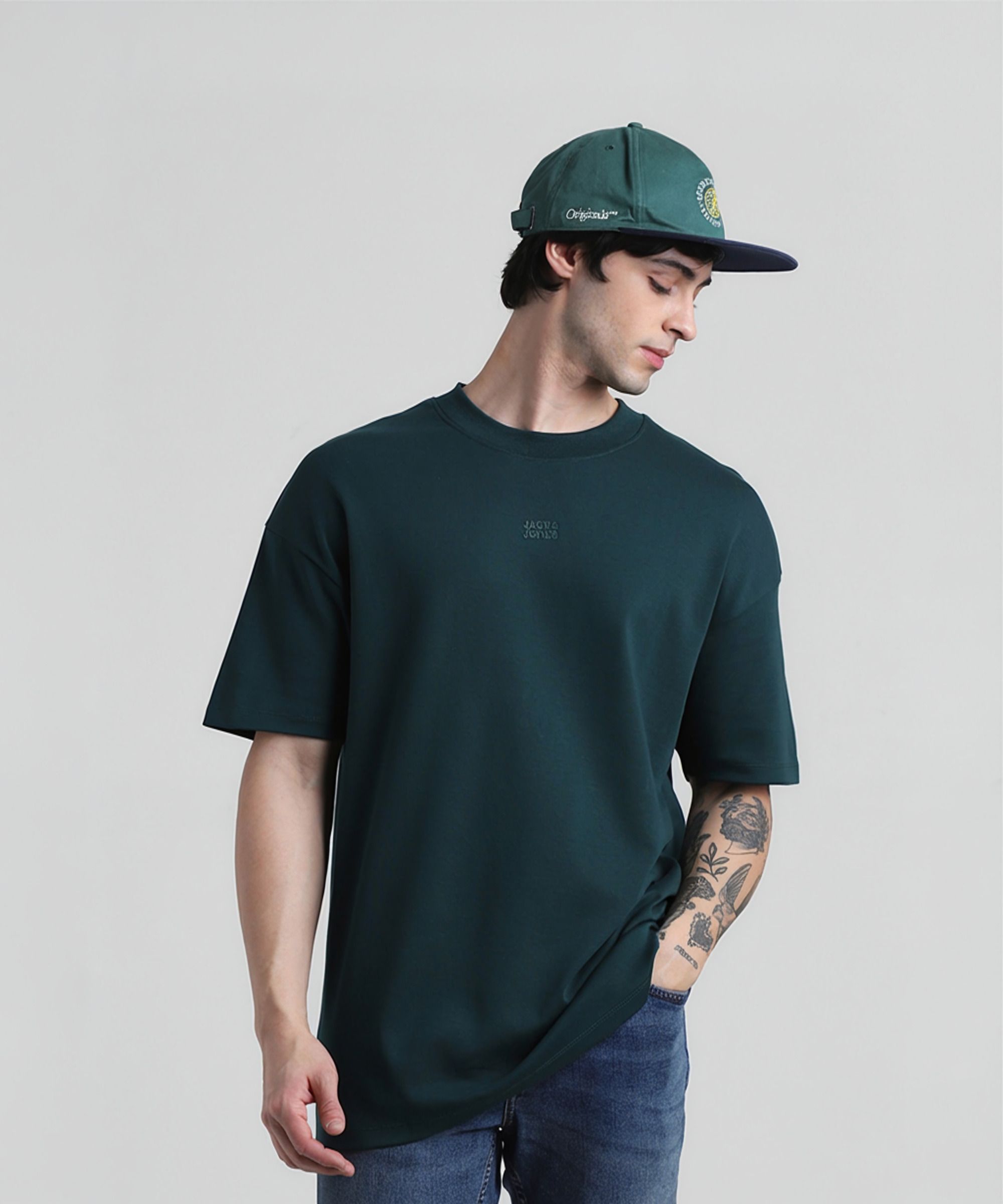 jack & jones Men Solid Round Neck Cotton Blend Green T-Shirt-picture-29
