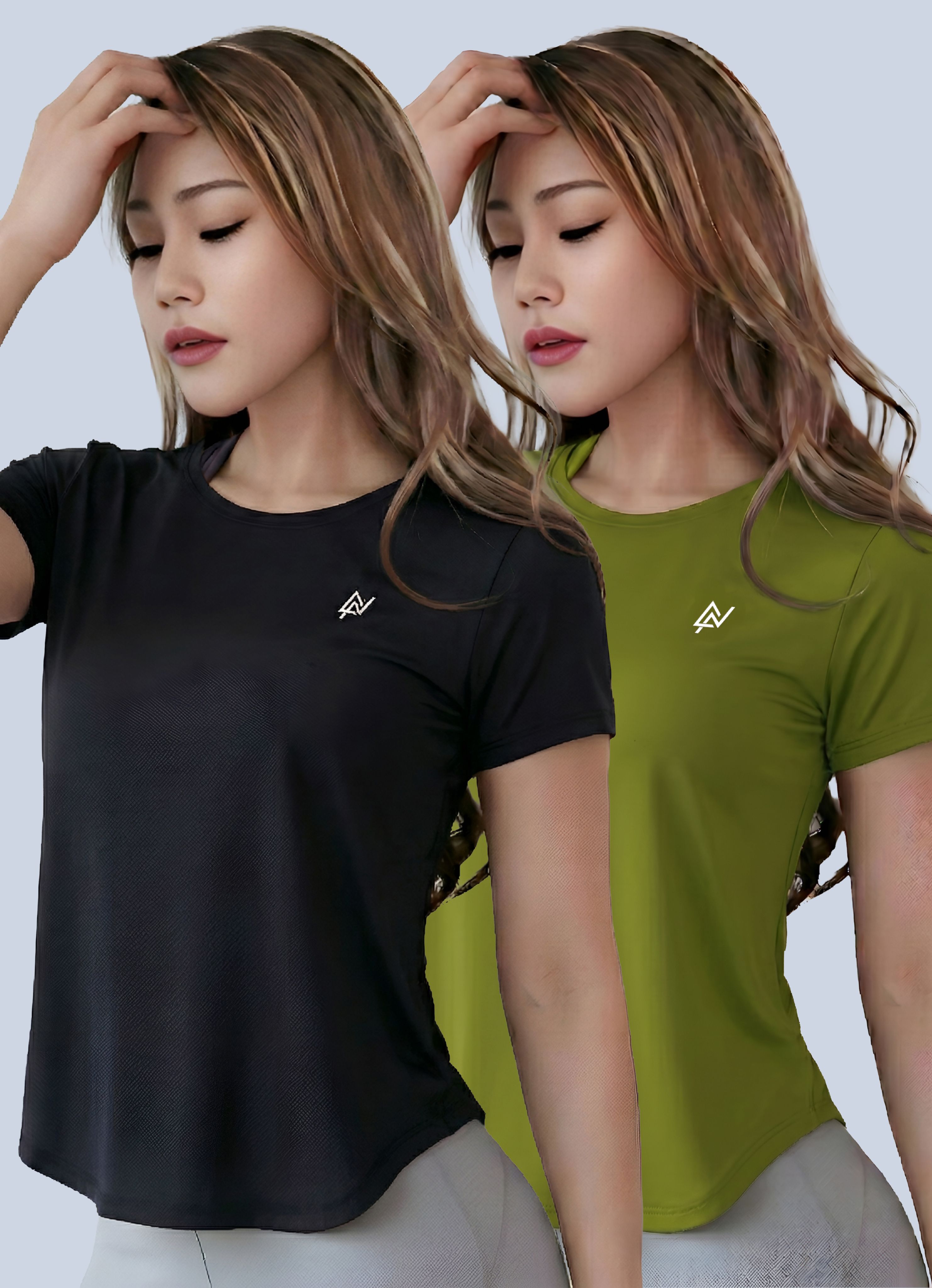 nexsus apparels Pack of 2 Women Solid Round Neck Polyester Black, Green T-Shirt-picture-37