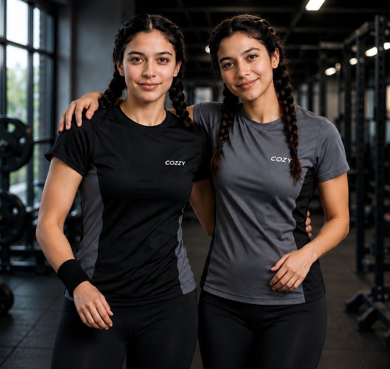 Pack of 2 Women Striped, Sporty Round Neck Polycotton Black, Grey T-Shirt-image-13