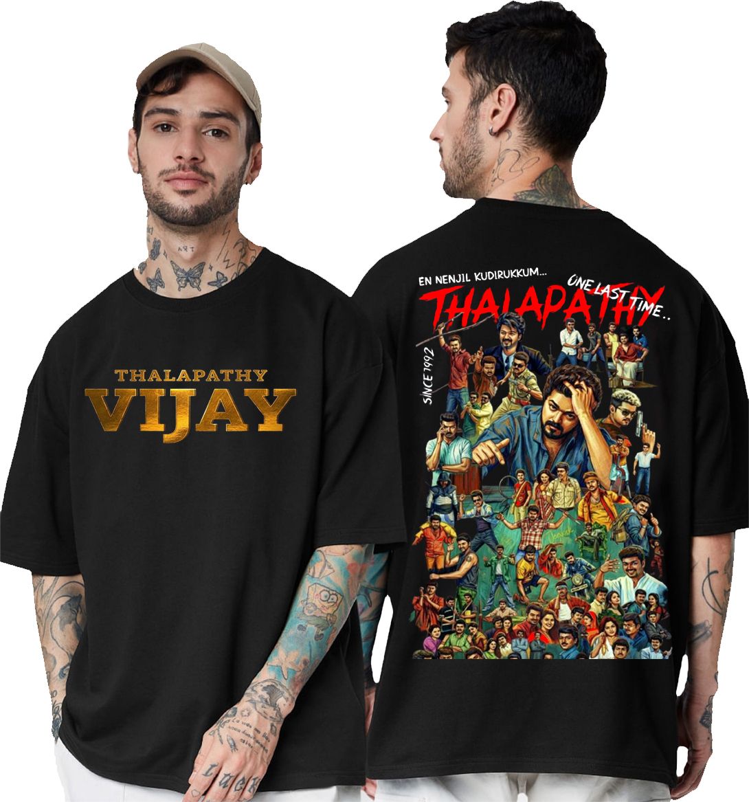 Men Printed Round Neck Pure Cotton Black T-Shirt-image-3