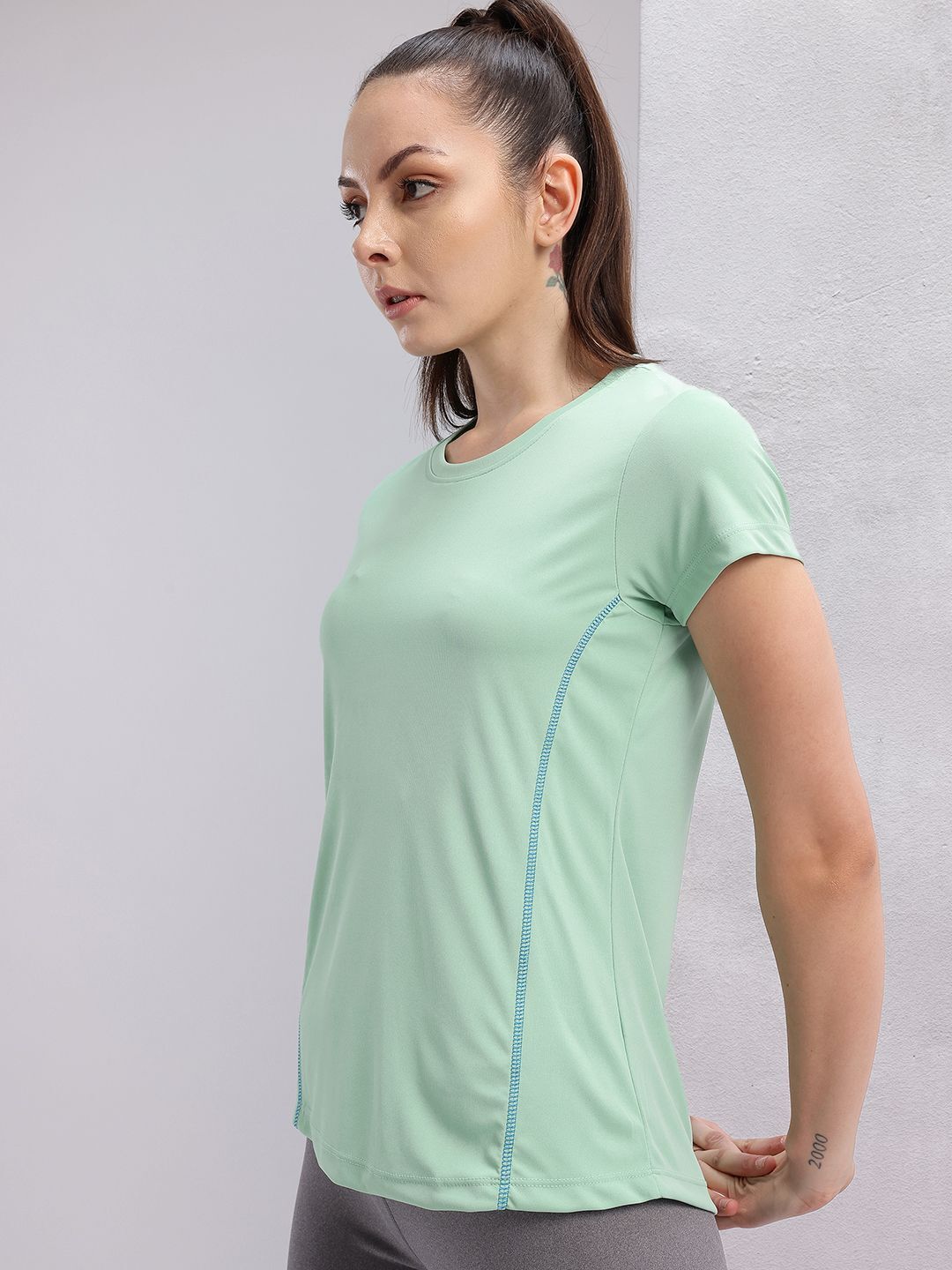 hrx by hrithik roshan Women Solid Round Neck Polyester Green T-Shirt-picture-13