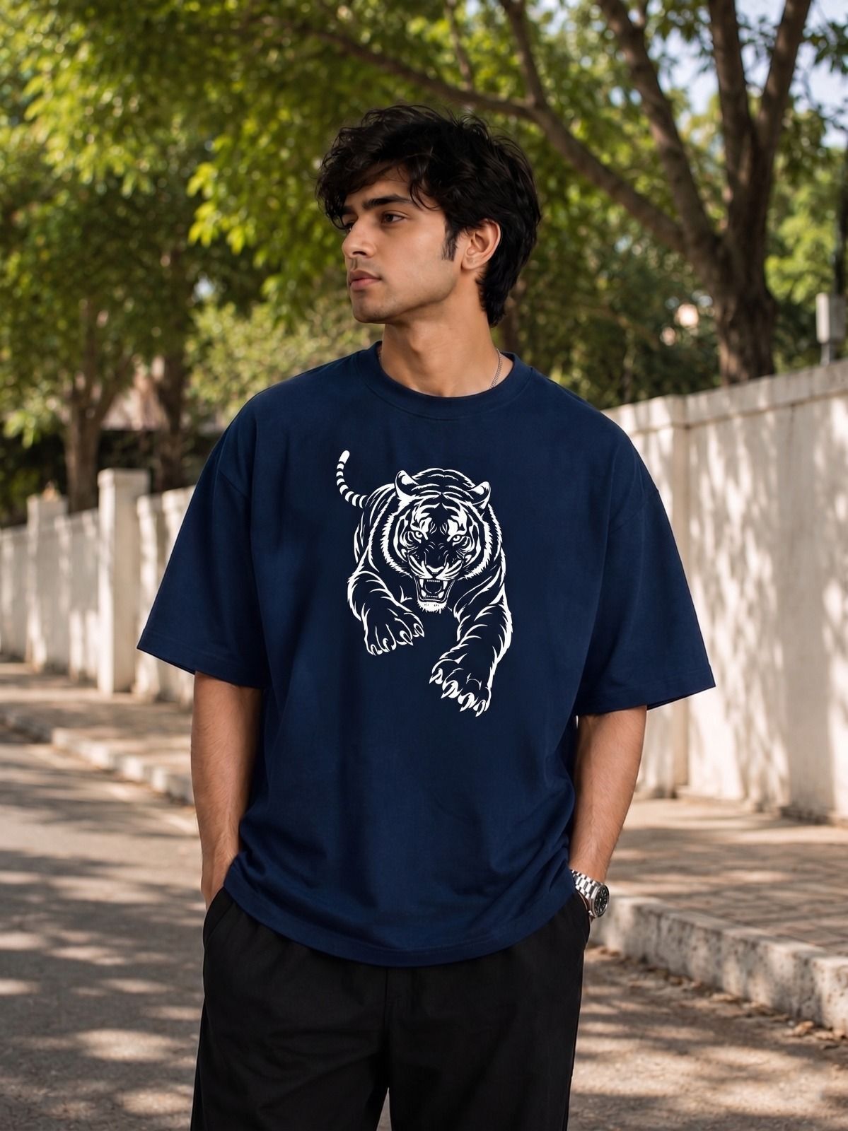 velgroove Men Printed Round Neck Cotton Blend Dark Blue T-Shirt-picture-21