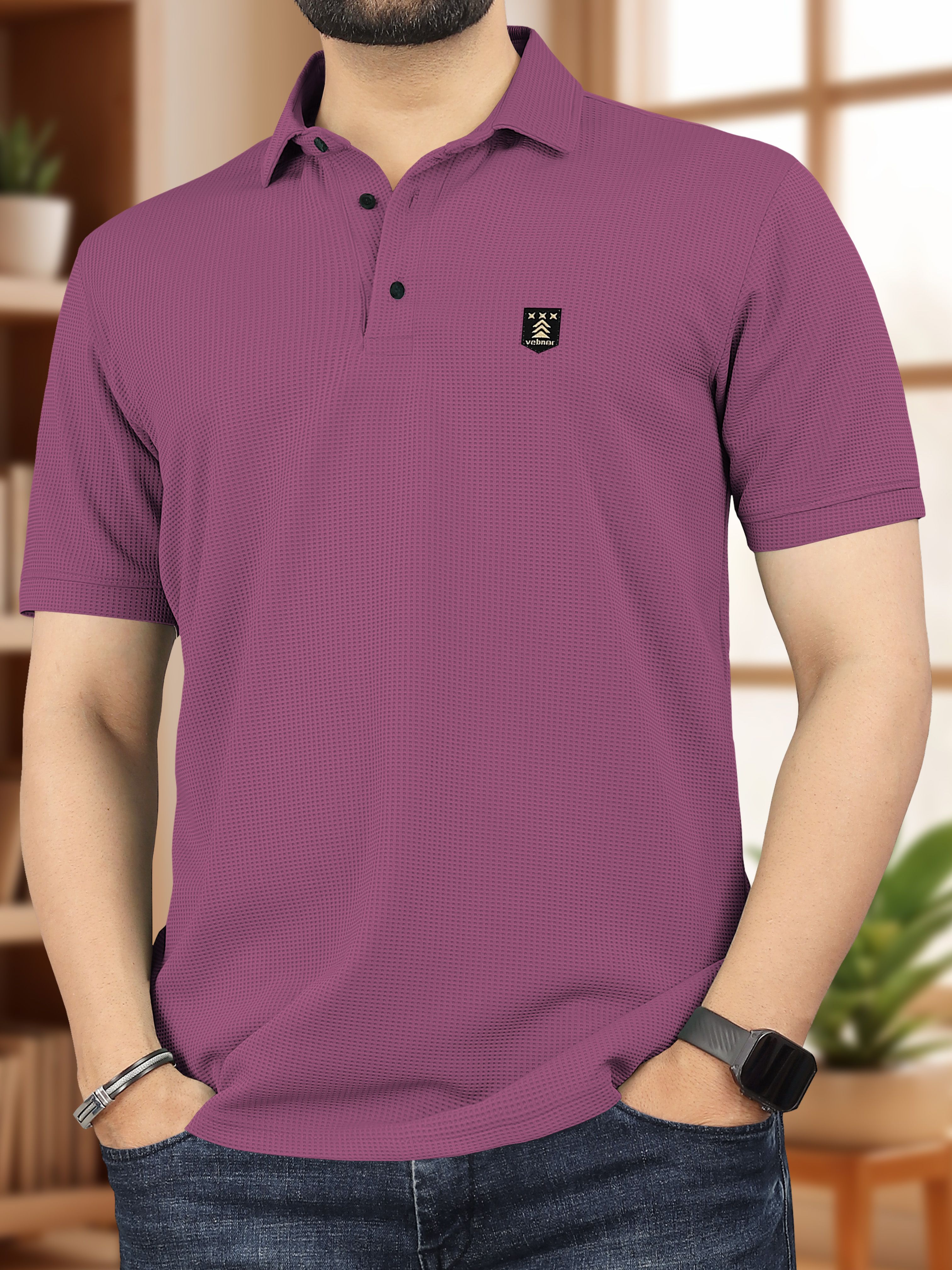 vebnor Men Self Design Polo Neck Polyester Purple T-Shirt-picture-25