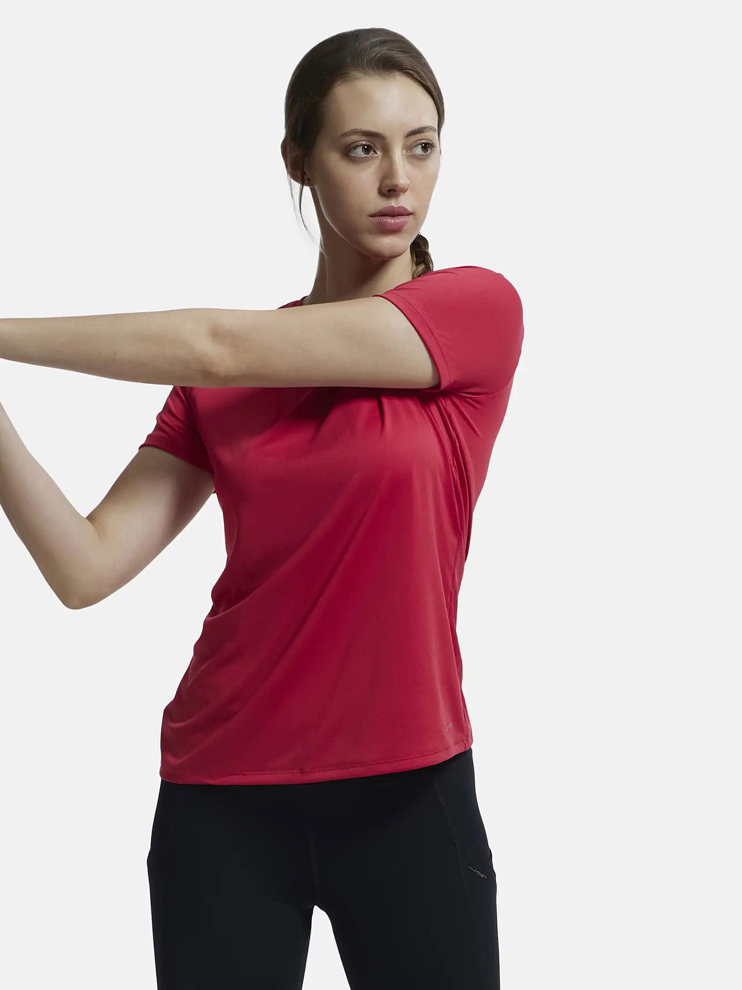 MW71 Active Wear Women Solid Round Neck Polyester Pink T-Shirt-image-24