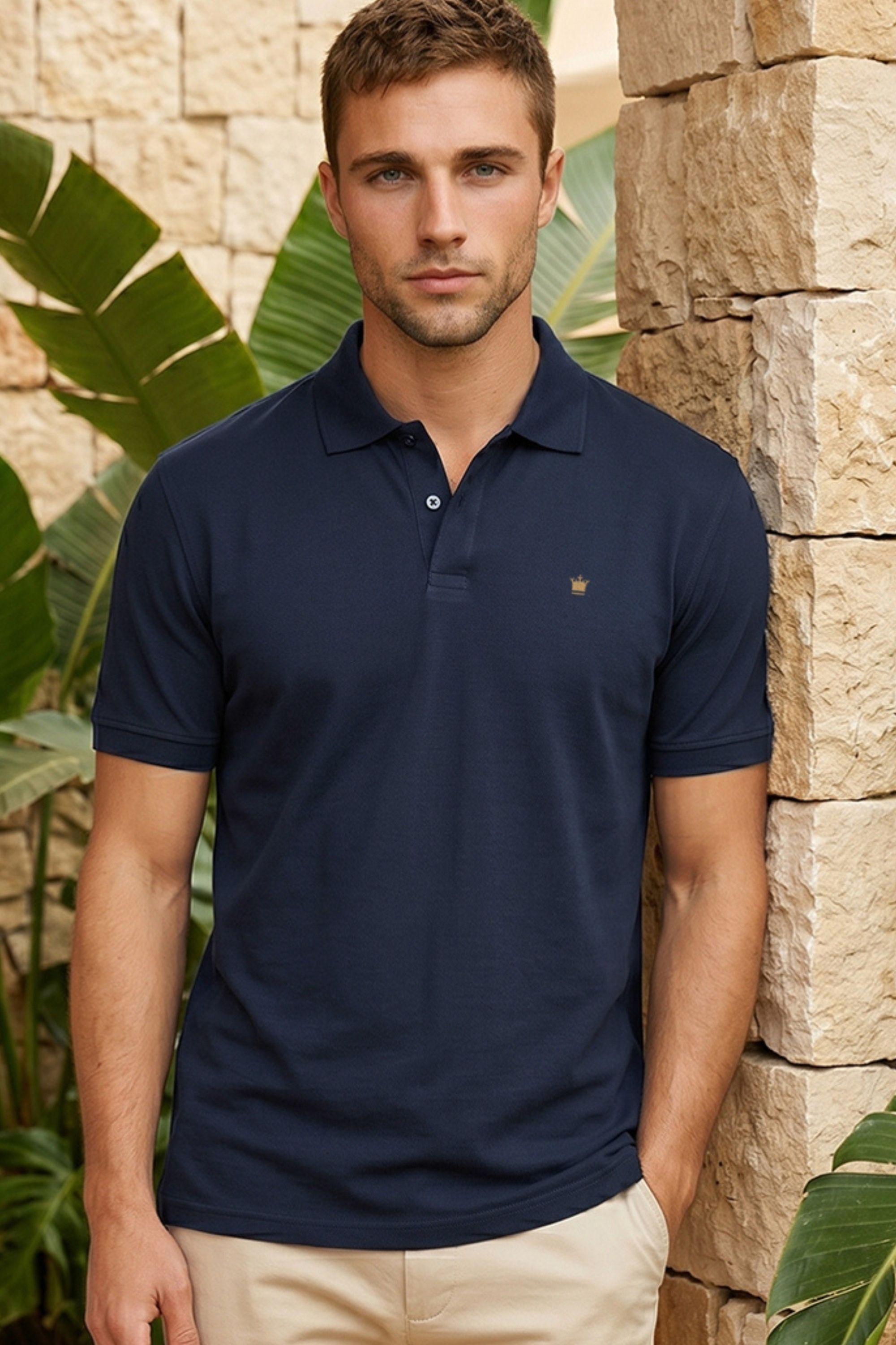 louis philippe Men Solid Polo Neck Cotton Blend Dark Blue T-Shirt-picture-42