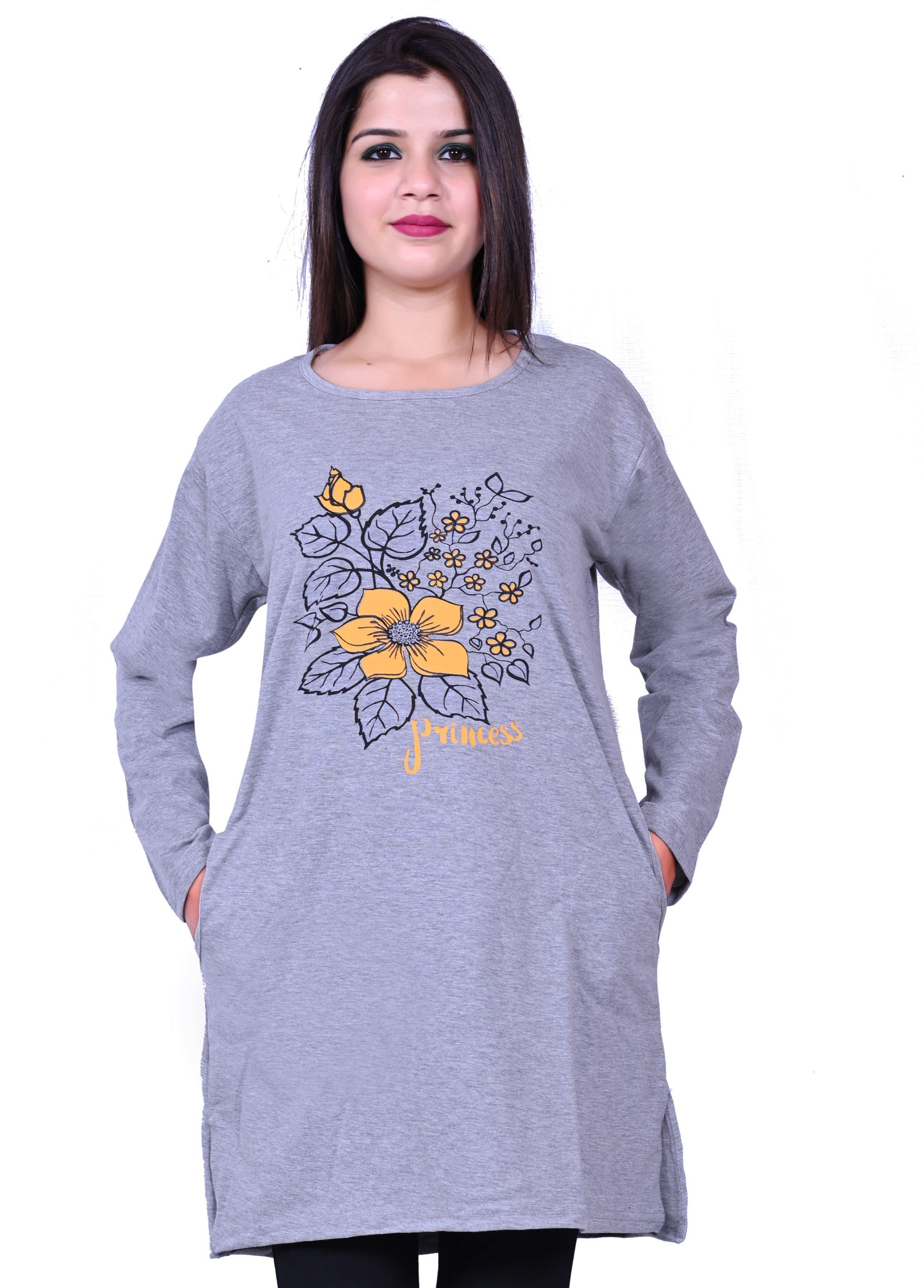 pg fashion Women Printed Round Neck Cotton Blend Grey T-Shirt-picture-25