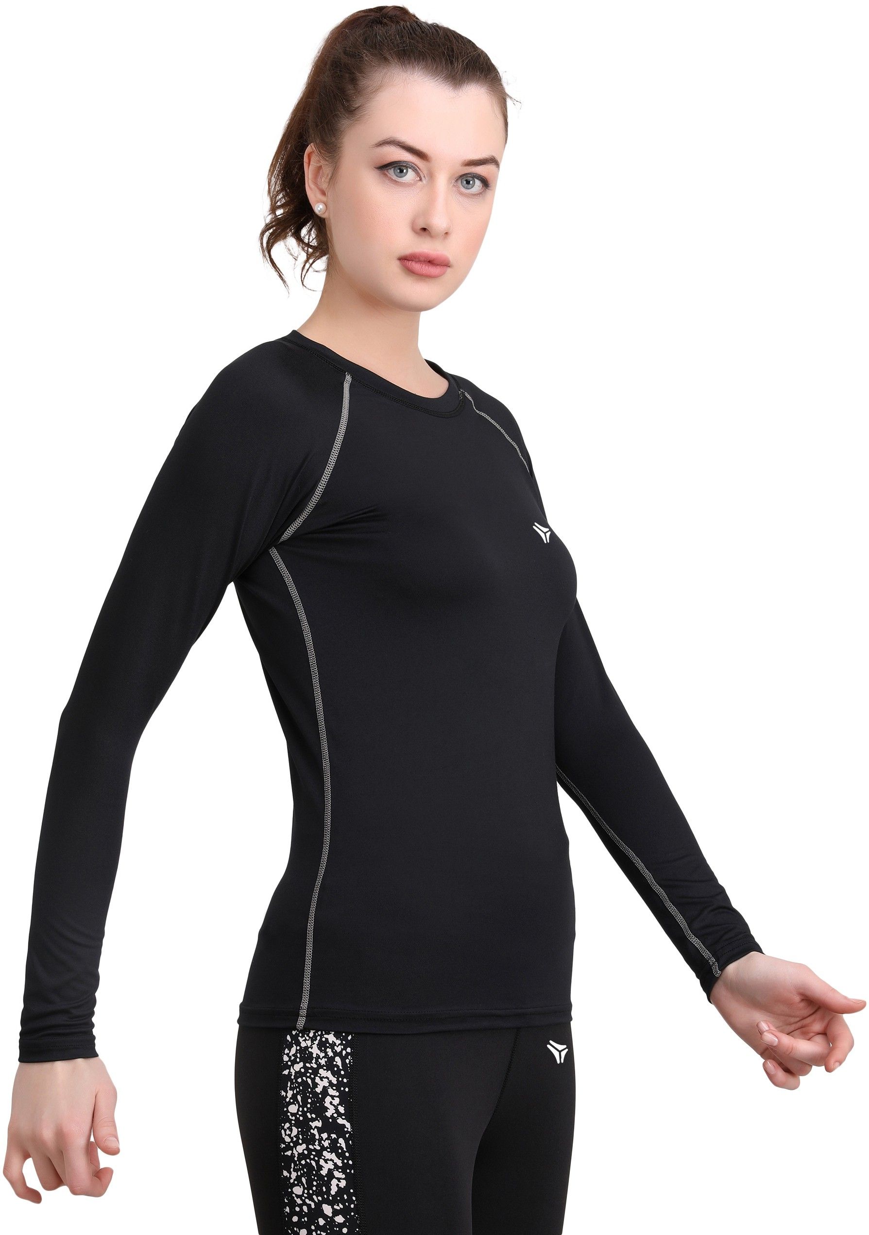 kyk Women Colorblock Round Neck Nylon Black T-Shirt-picture-14