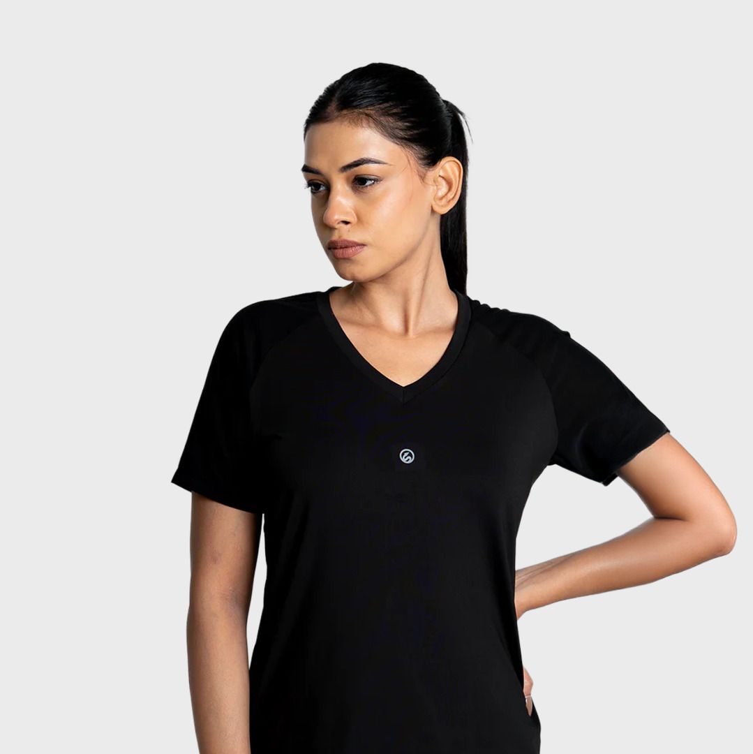 outstride Women Solid Round Neck Polyester Black T-Shirt-picture-25