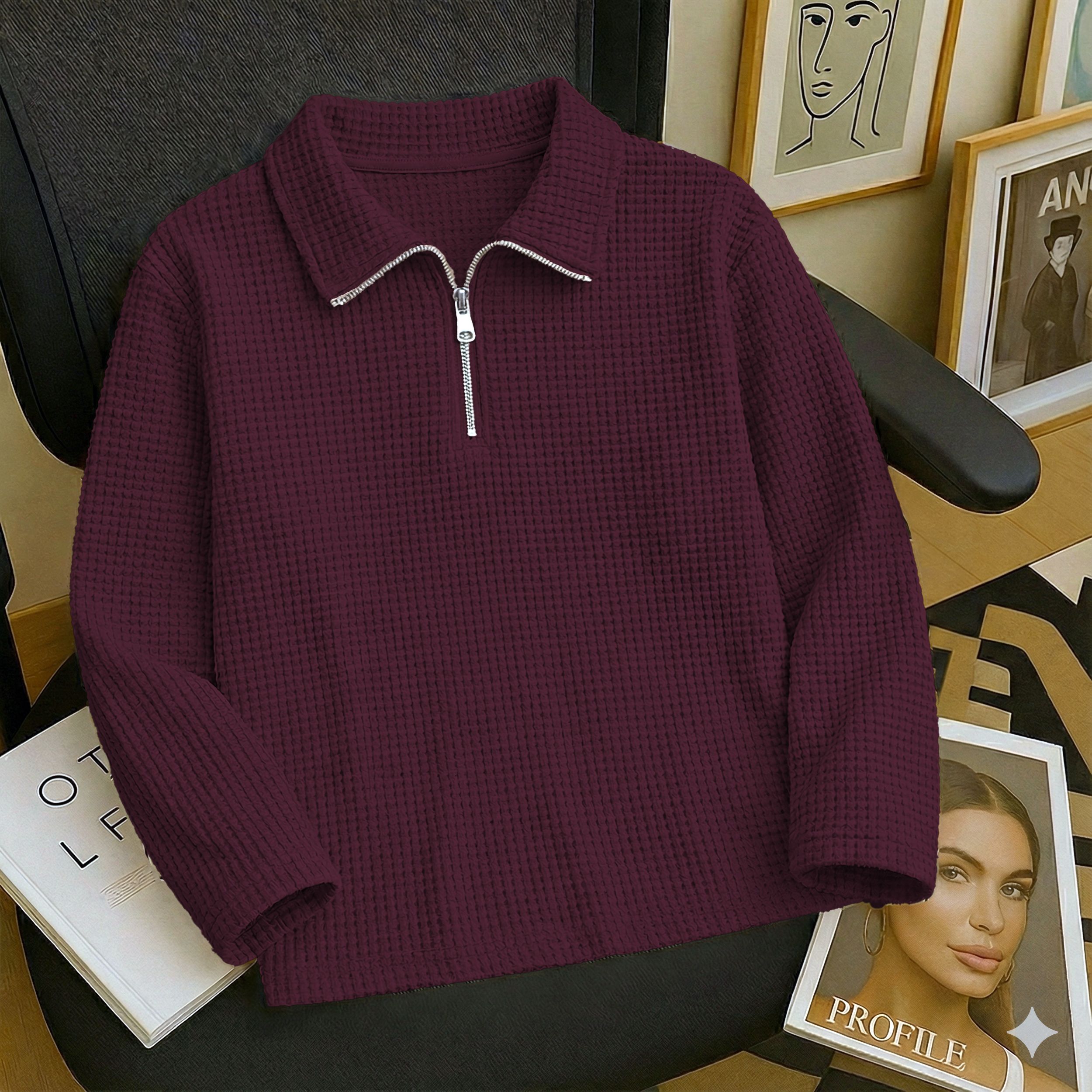 hoodler Men Solid Zip Neck Cotton Blend Maroon T-Shirt-picture-16