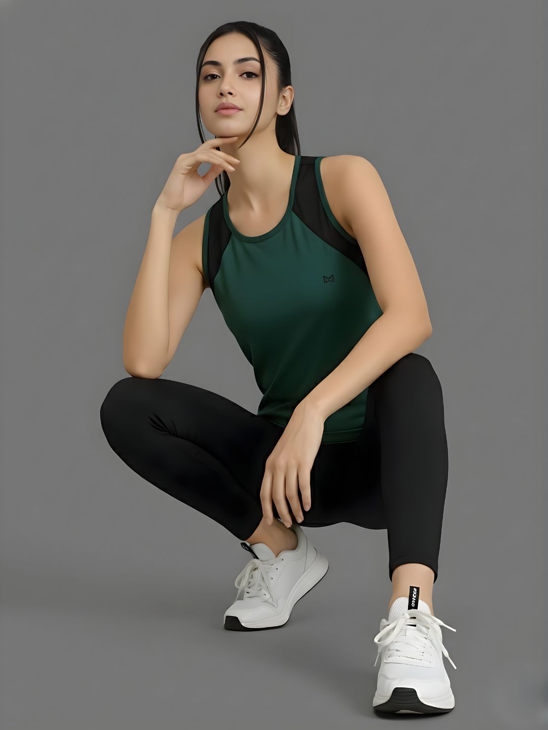 white moon Women Colorblock, Sporty Round Neck Polyester Green T-Shirt-picture-12