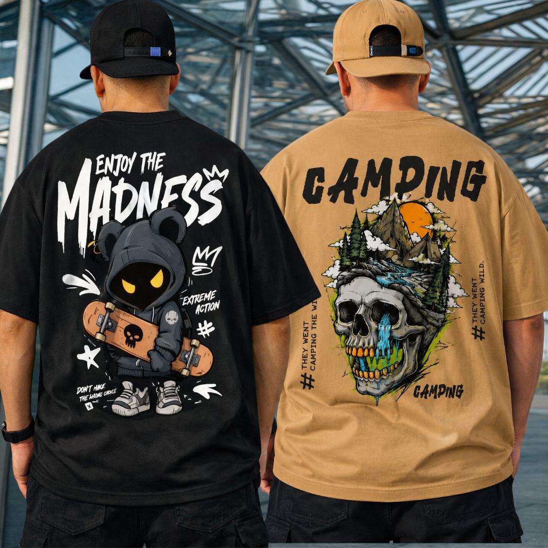 madilyn Pack of 2 Men Graphic Print Round Neck Cotton Blend Black, Beige T-Shirt-picture-10