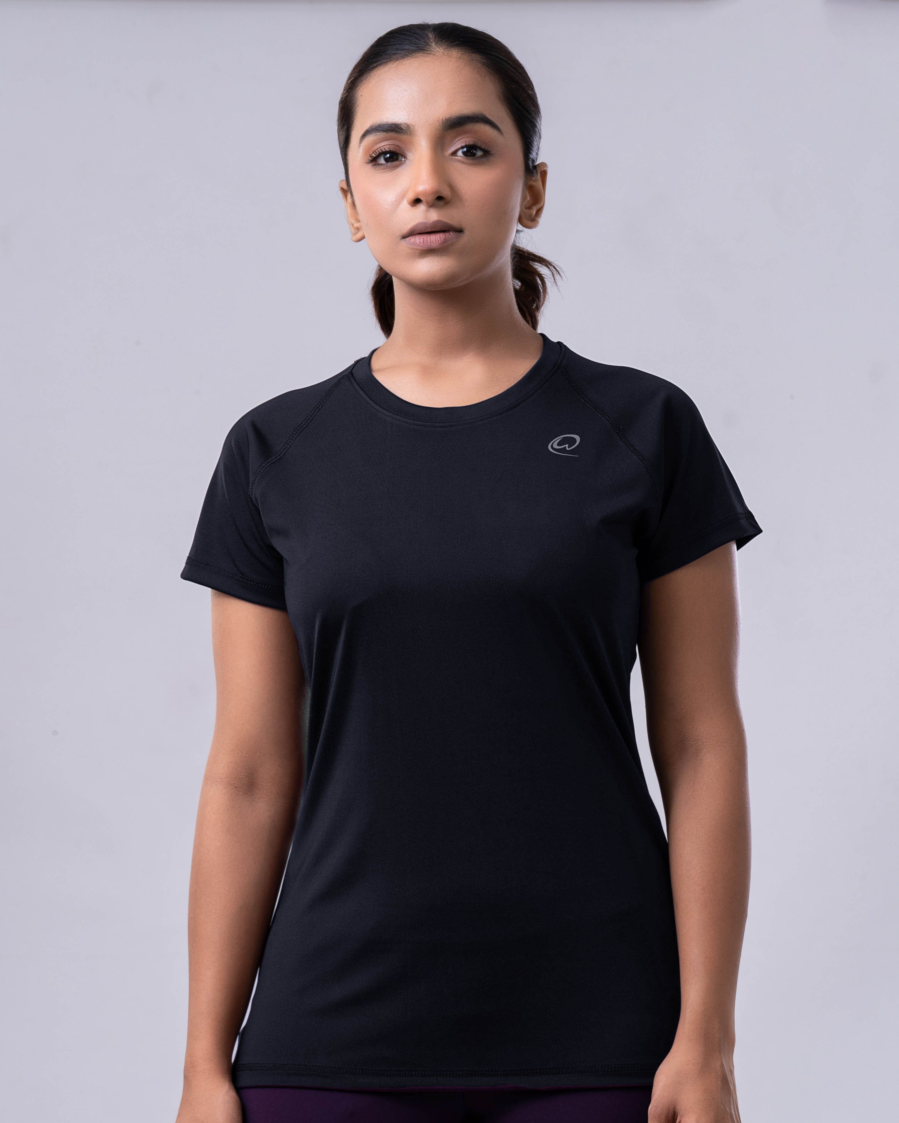 Women Solid Round Neck Elastane Navy Blue T-Shirt
