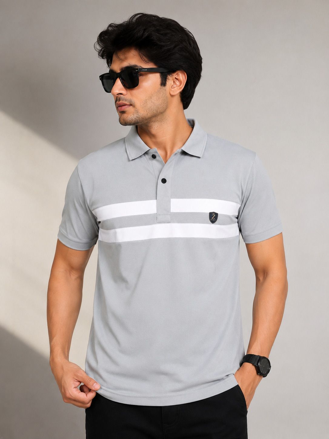 Men Solid Polo Neck Polycotton Grey T-Shirt-image-2