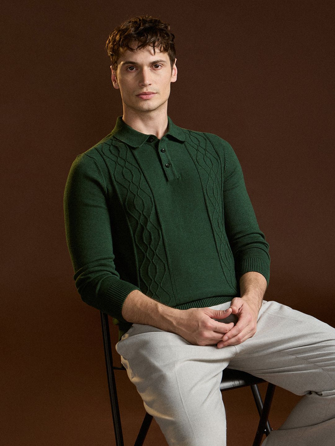 the bear house Men Self Design Polo Neck Cotton Blend Green T-Shirt-picture-19