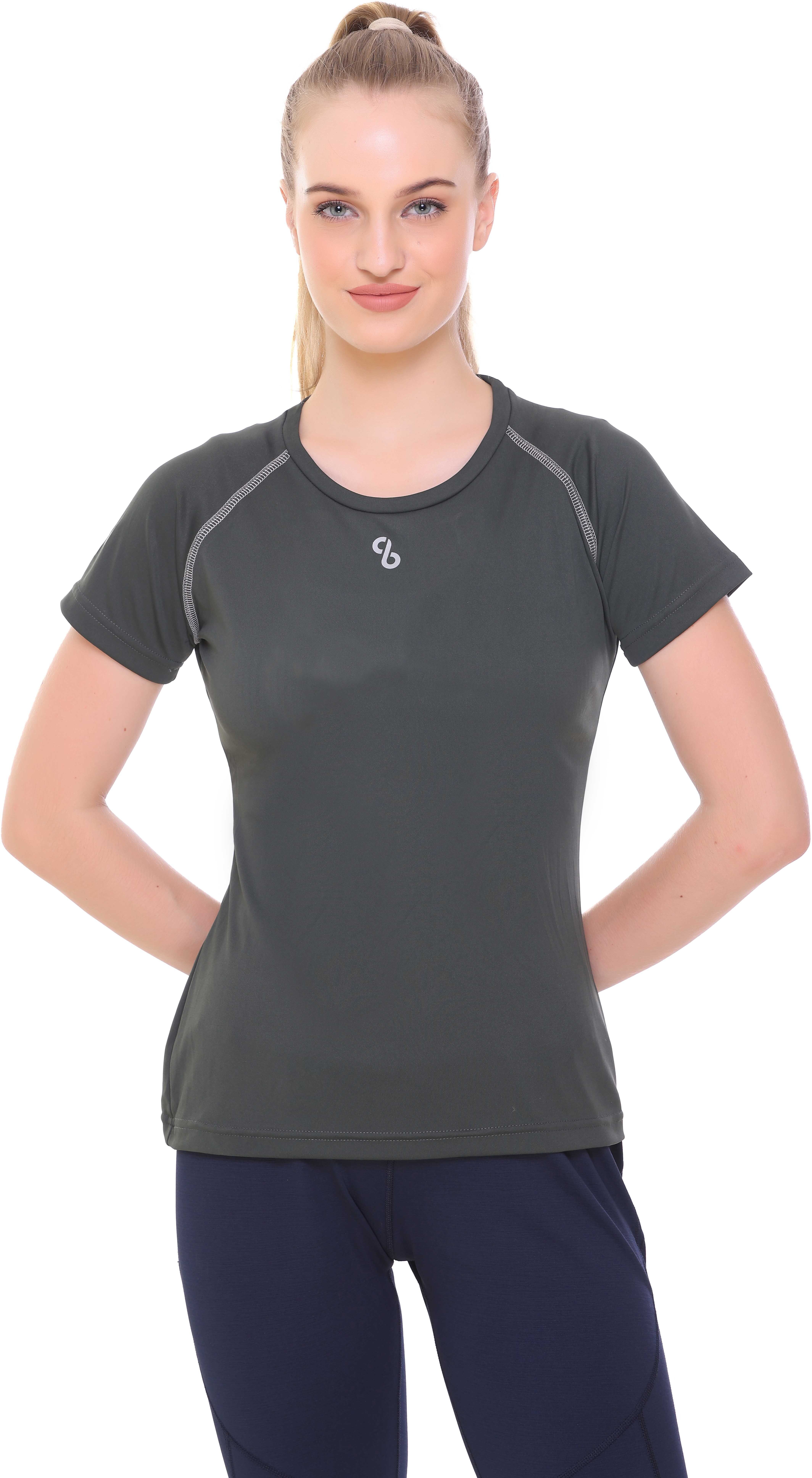 colors & blends Women Solid Round Neck Polyester Green T-Shirt-picture-22