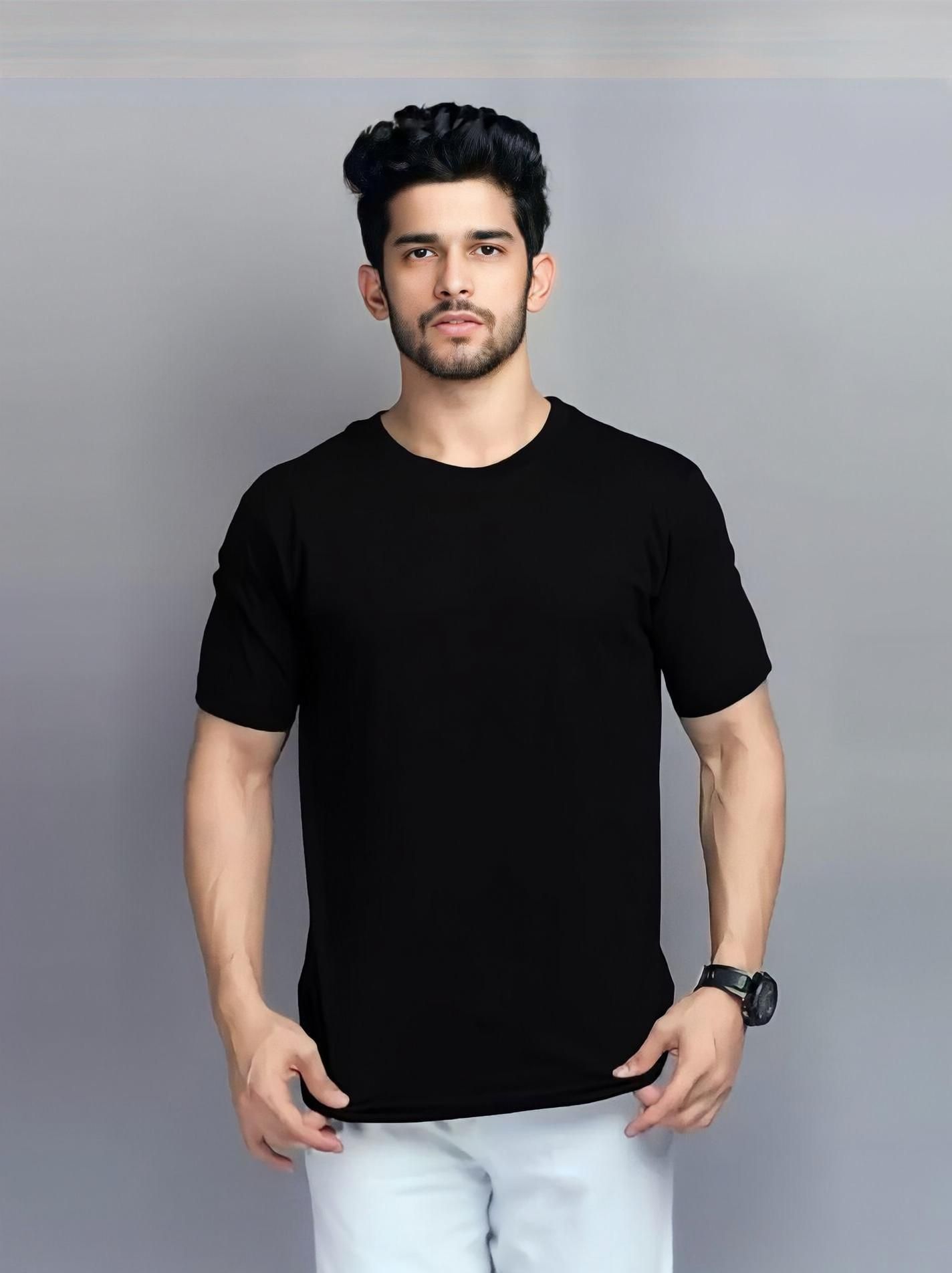bqf Men Solid Round Neck Polyester Black T-Shirt-picture-14