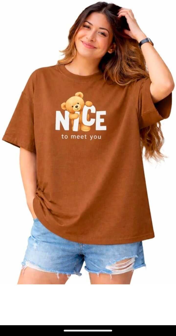 Women Graphic Print Round Neck Cotton Blend Brown T-Shirt-image-36